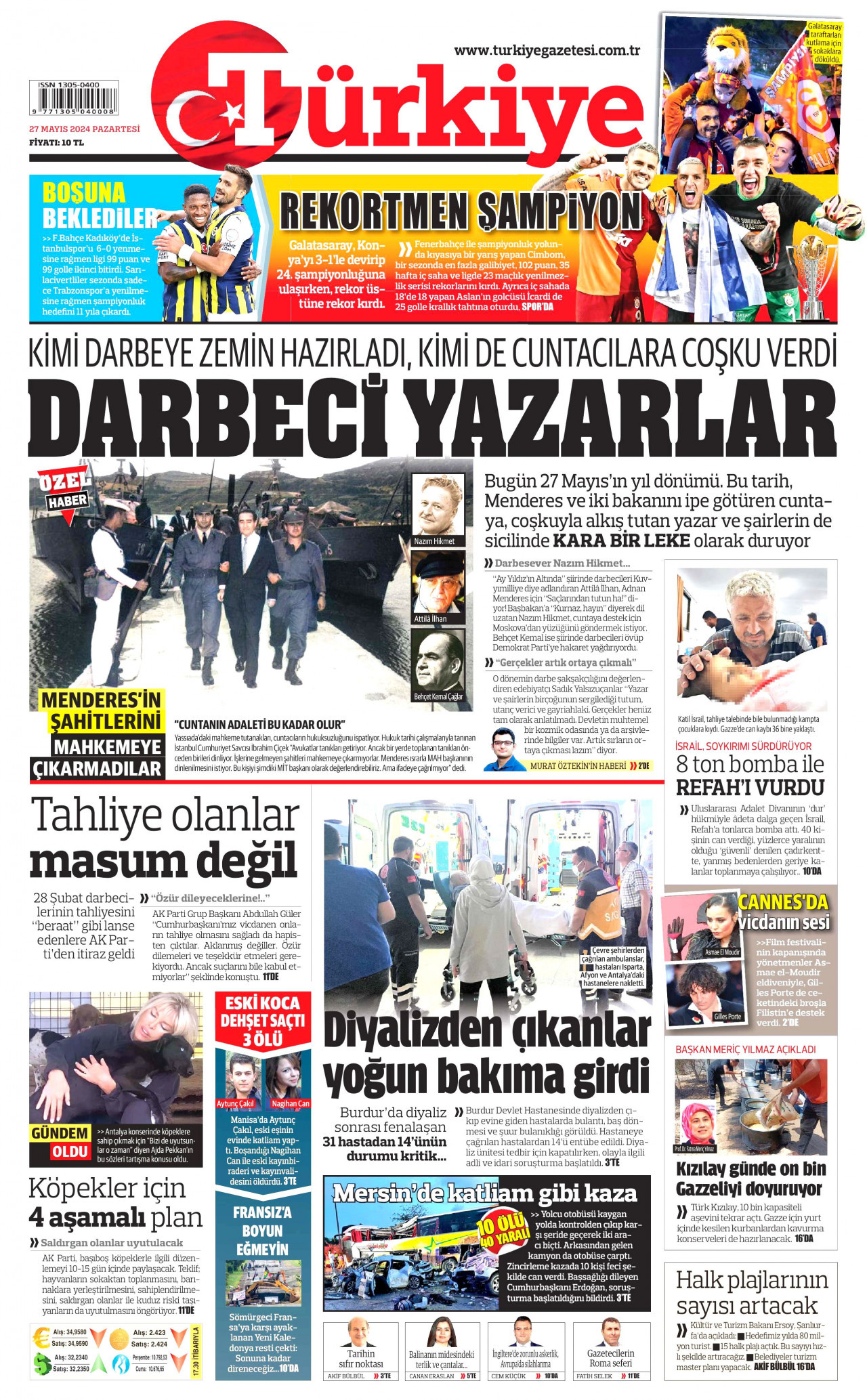 TÜRKİYE GAZETESİ 27 Mayıs 2024 Gazete Manşeti Büyük