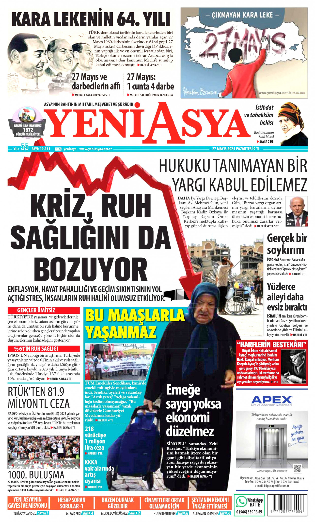 YENİ ASYA 27 Mayıs 2024 Gazete Manşeti Büyük