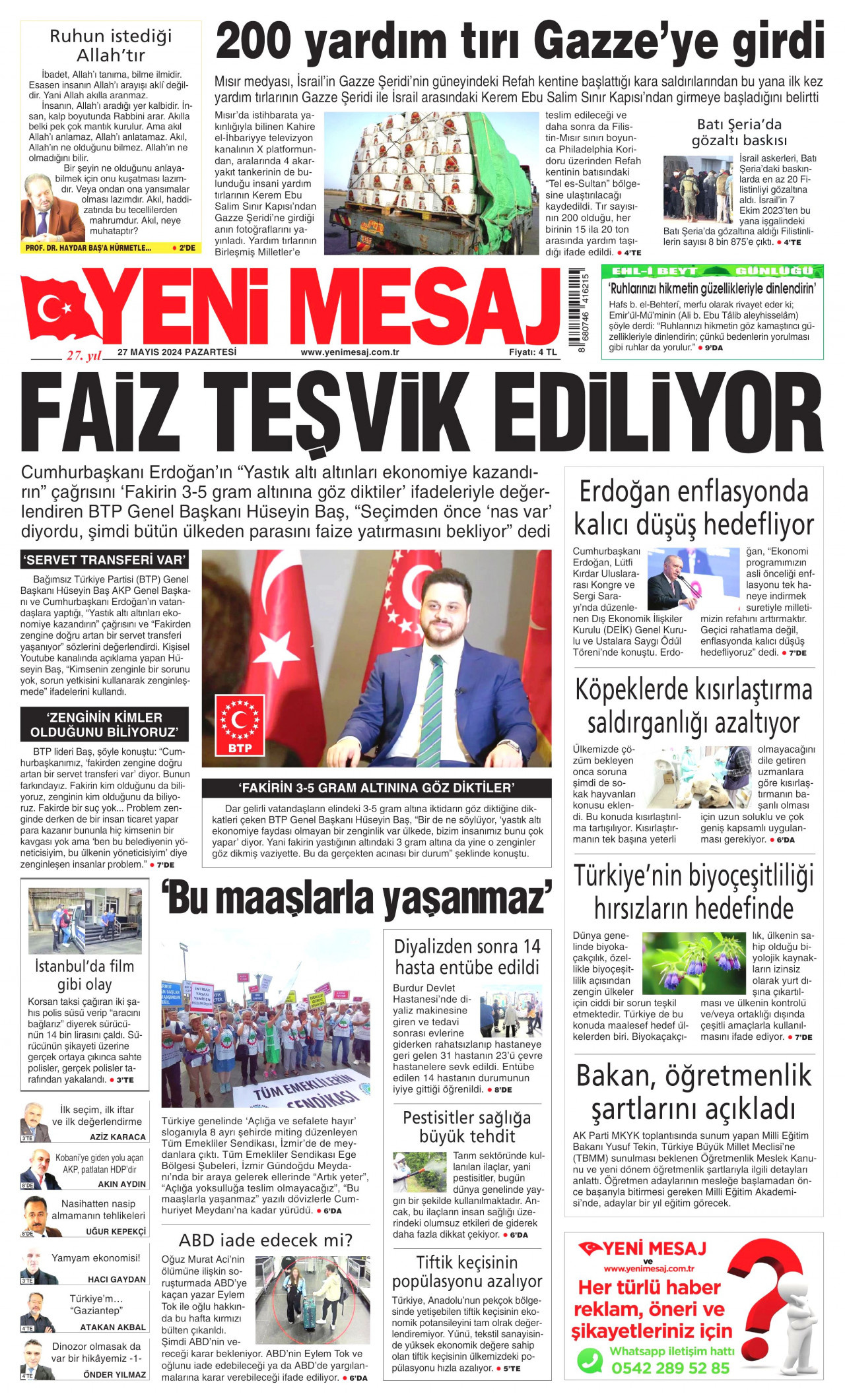 YENİ MESAJ 27 Mayıs 2024 Gazete Manşeti Büyük