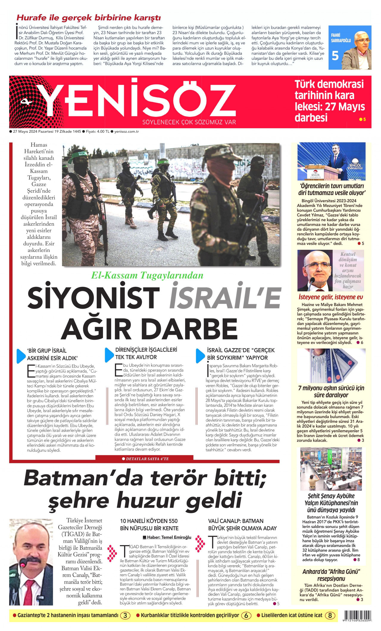 YENİ SÖZ GAZETESİ 27 Mayıs 2024 Gazete Manşeti Büyük