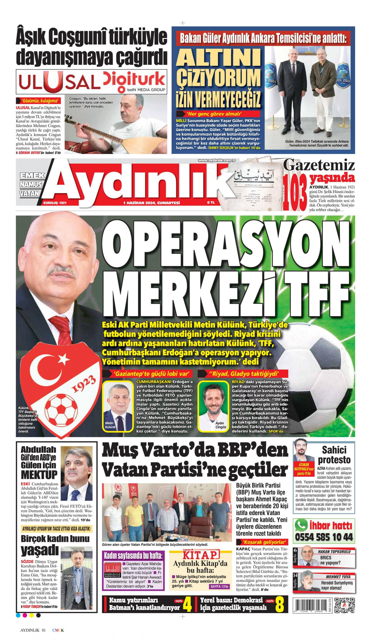 AYDINLIK GAZETESİ 1 Haziran 2024 Gazete Manşeti Büyük