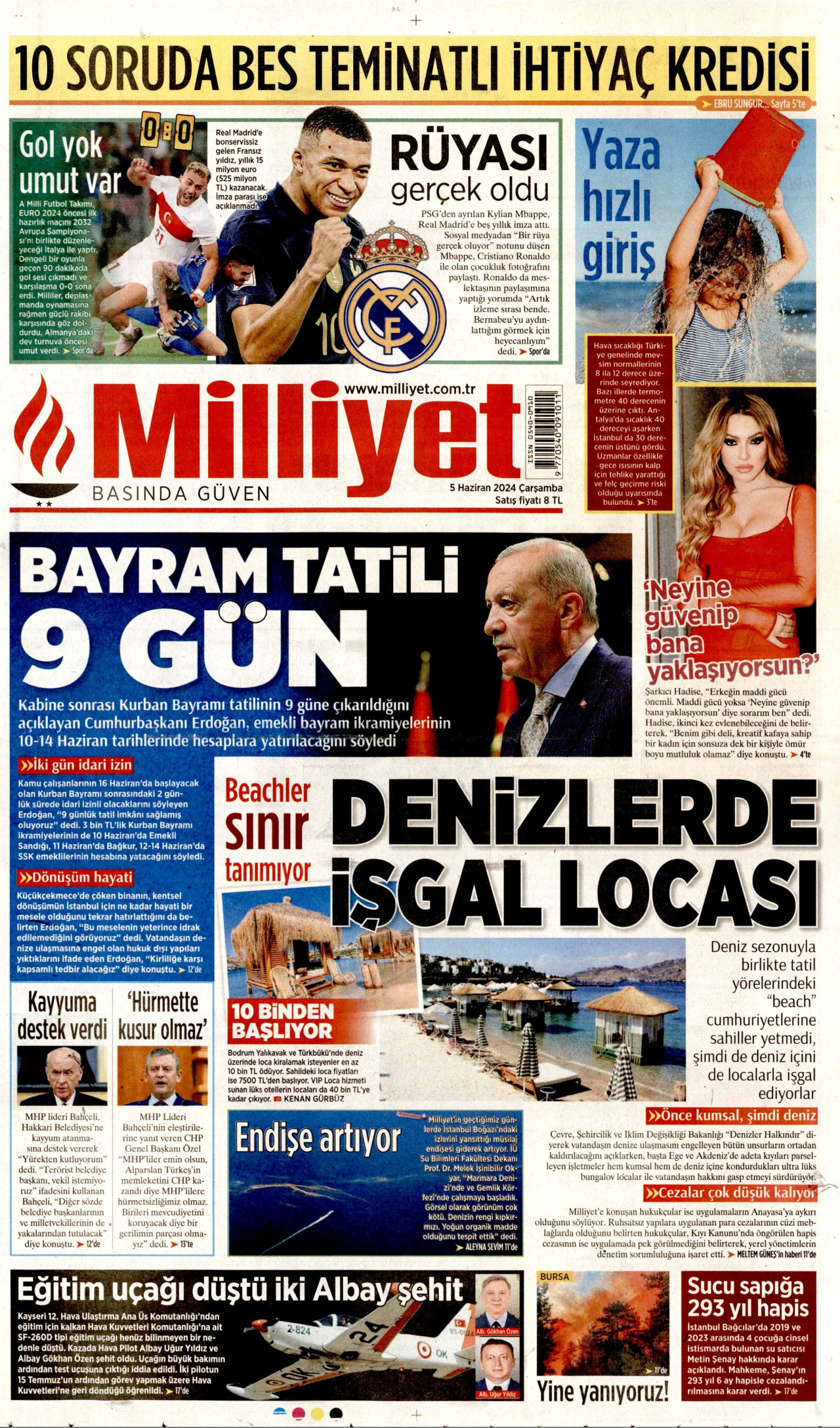 MİLLİYET 5 Haziran 2024 Gazete Manşeti Büyük