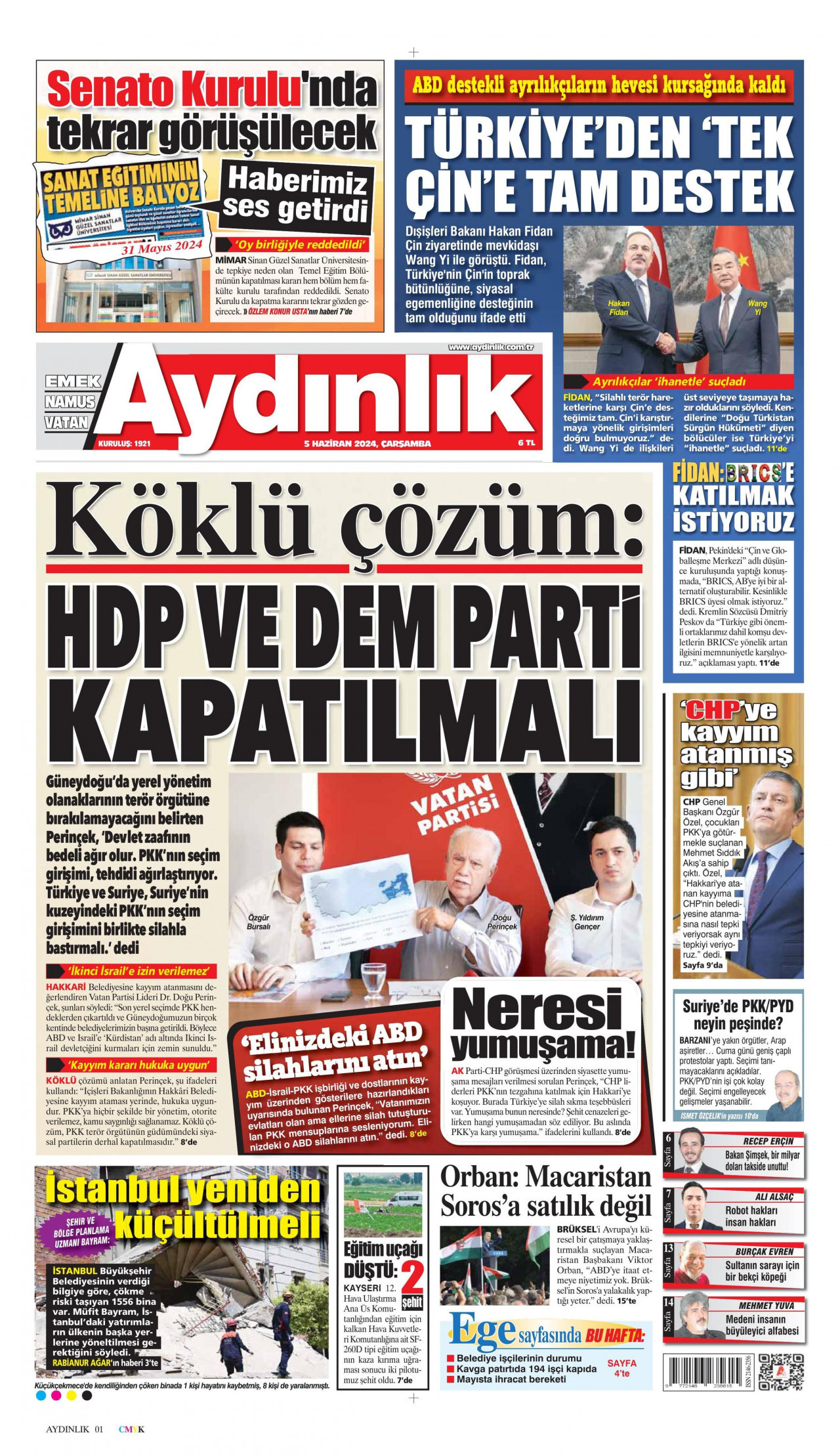 AYDINLIK GAZETESİ 5 Haziran 2024 Gazete Manşeti Büyük