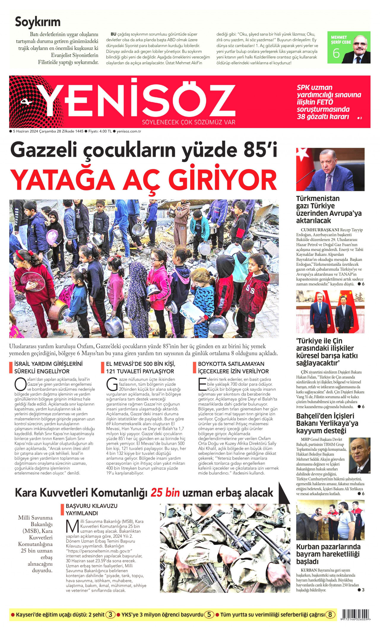 YENİ SÖZ GAZETESİ 5 Haziran 2024 Gazete Manşeti Büyük