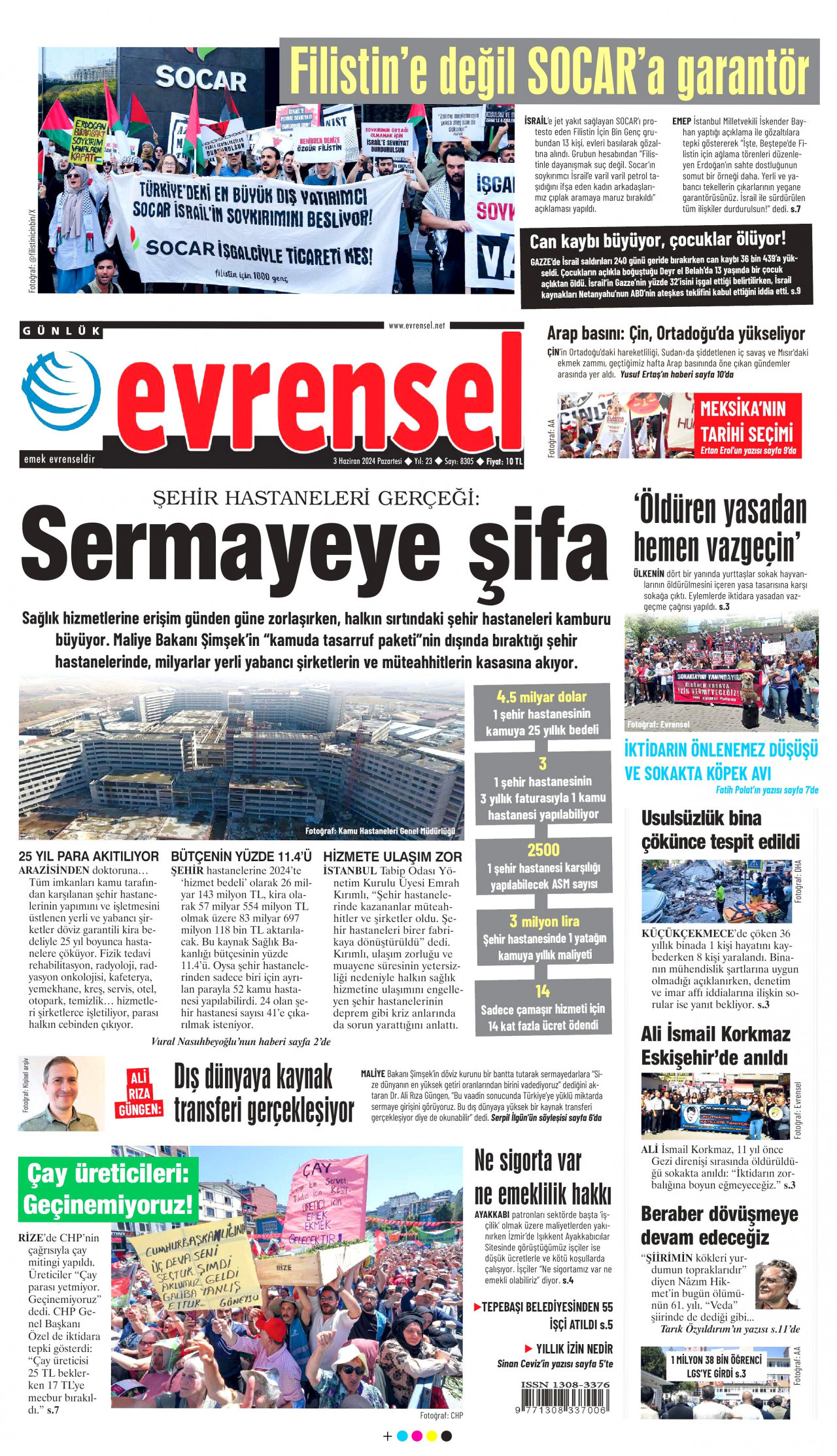 EVRENSEL 3 Haziran 2024 Gazete Manşeti Büyük