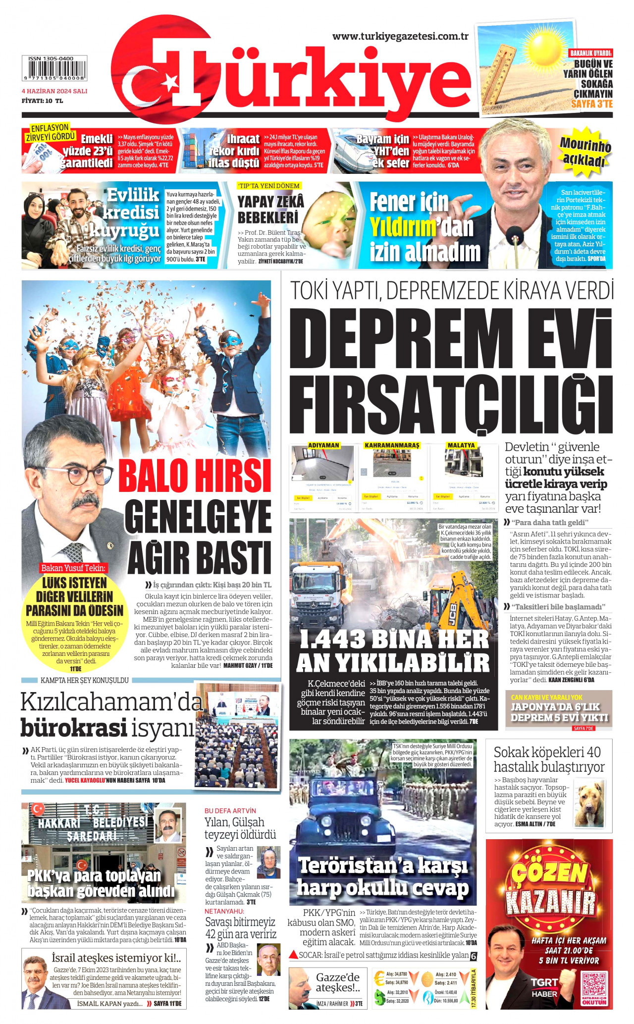 TÜRKİYE GAZETESİ 4 Haziran 2024 Gazete Manşeti Büyük