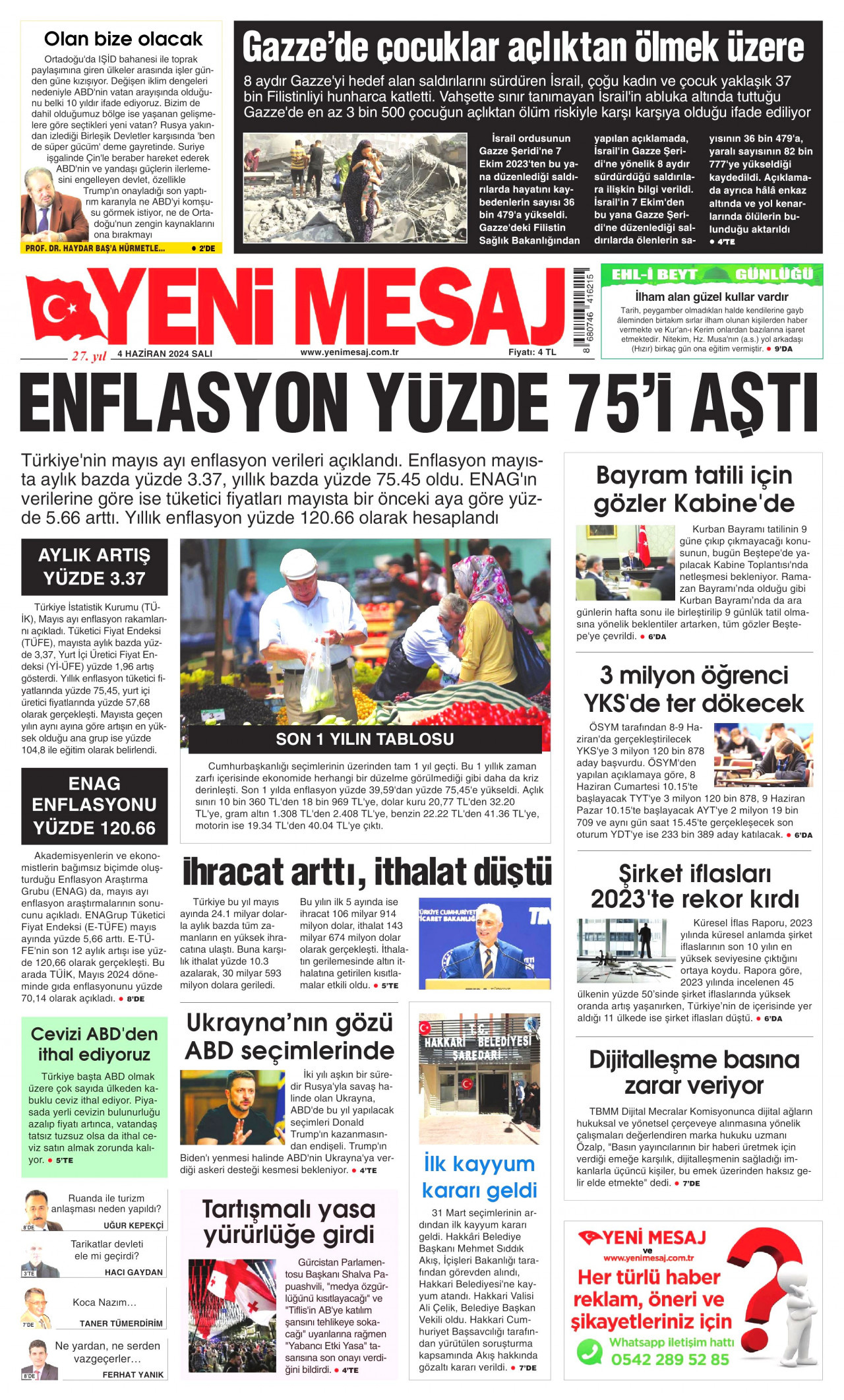 YENİ MESAJ 4 Haziran 2024 Gazete Manşeti Büyük