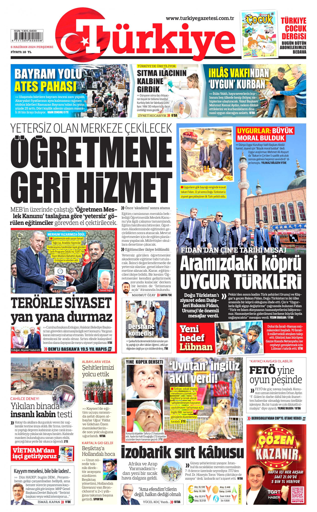 TÜRKİYE GAZETESİ 6 Haziran 2024 Gazete Manşeti Büyük