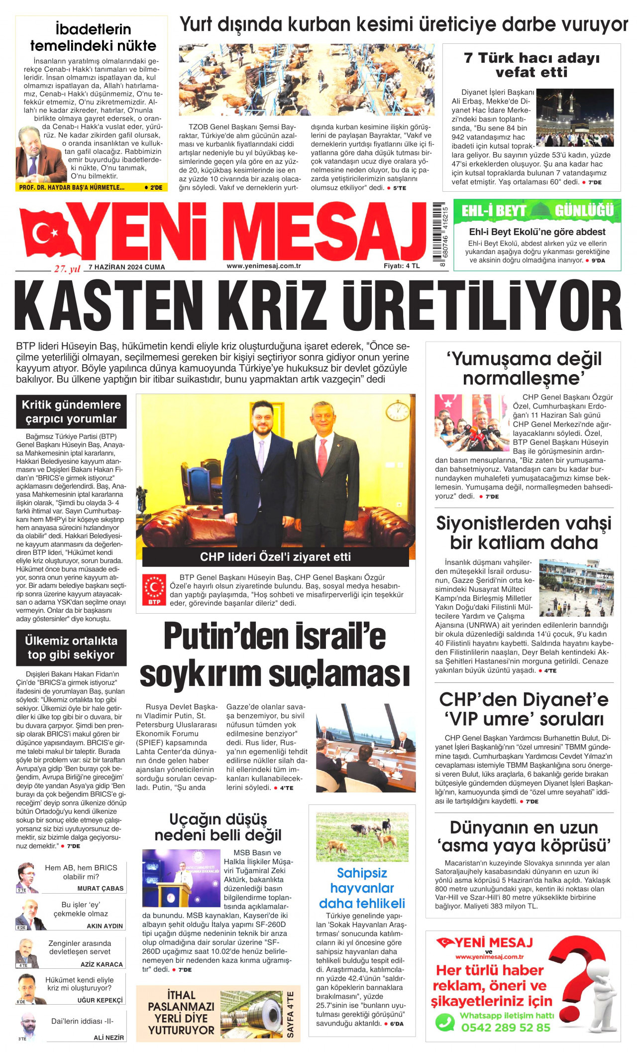 YENİ MESAJ 7 Haziran 2024 Gazete Manşeti Büyük