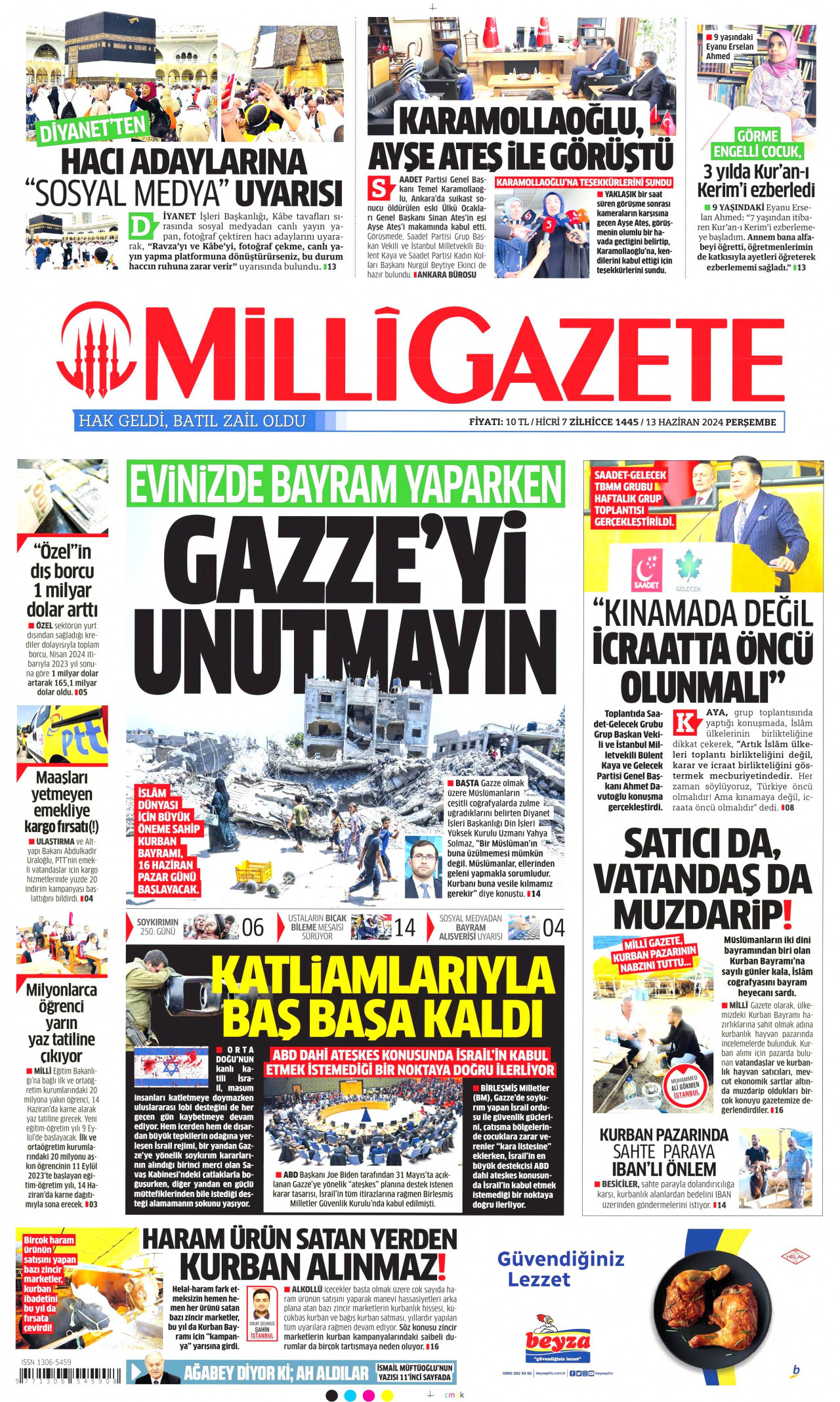 MİLLİ GAZETE 13 Haziran 2024 Gazete Manşeti Büyük