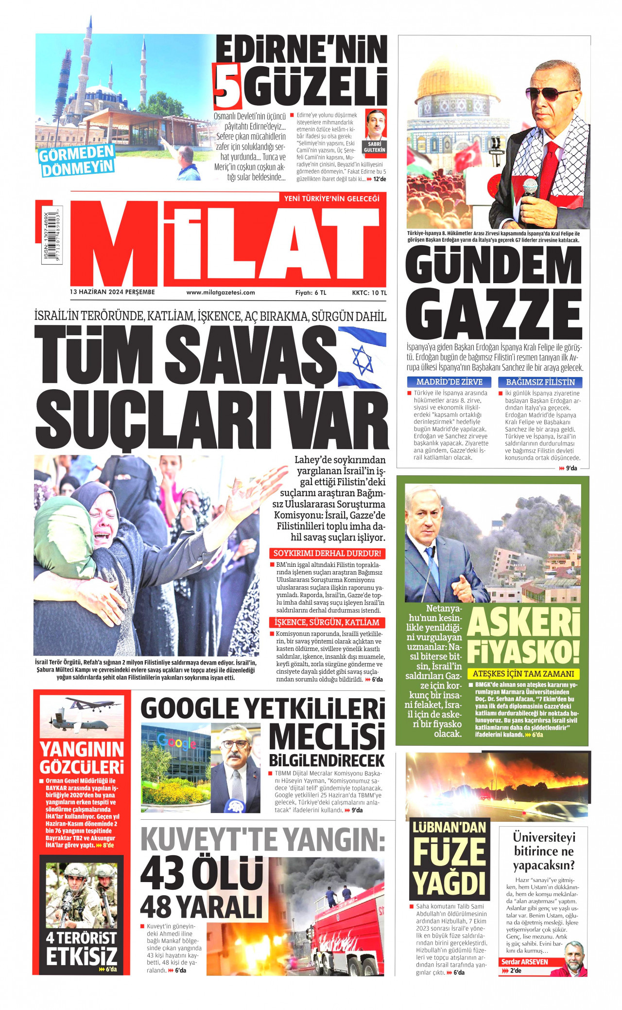 MİLAT 13 Haziran 2024 Gazete Manşeti Büyük