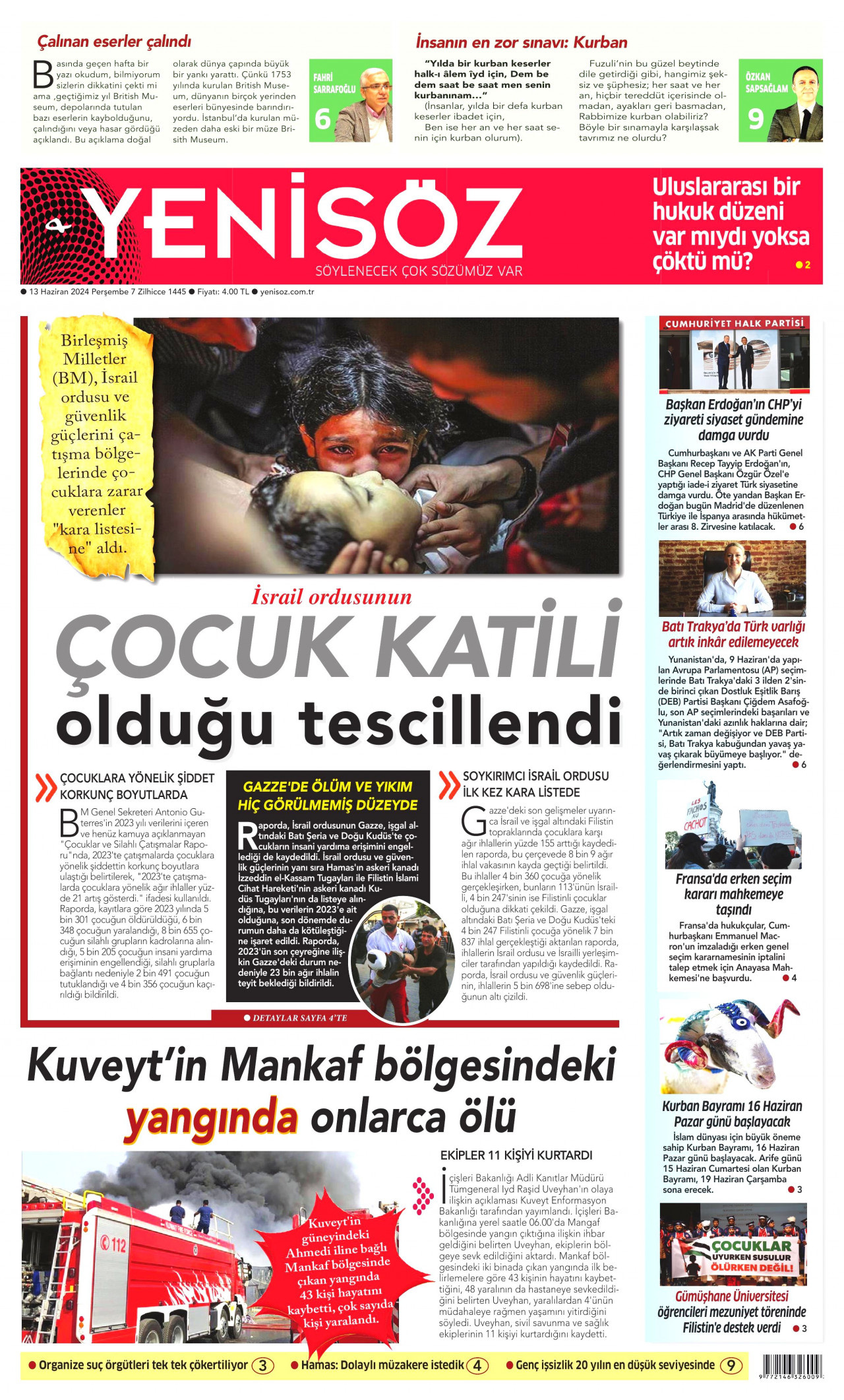 YENİ SÖZ GAZETESİ 13 Haziran 2024 Gazete Manşeti Büyük