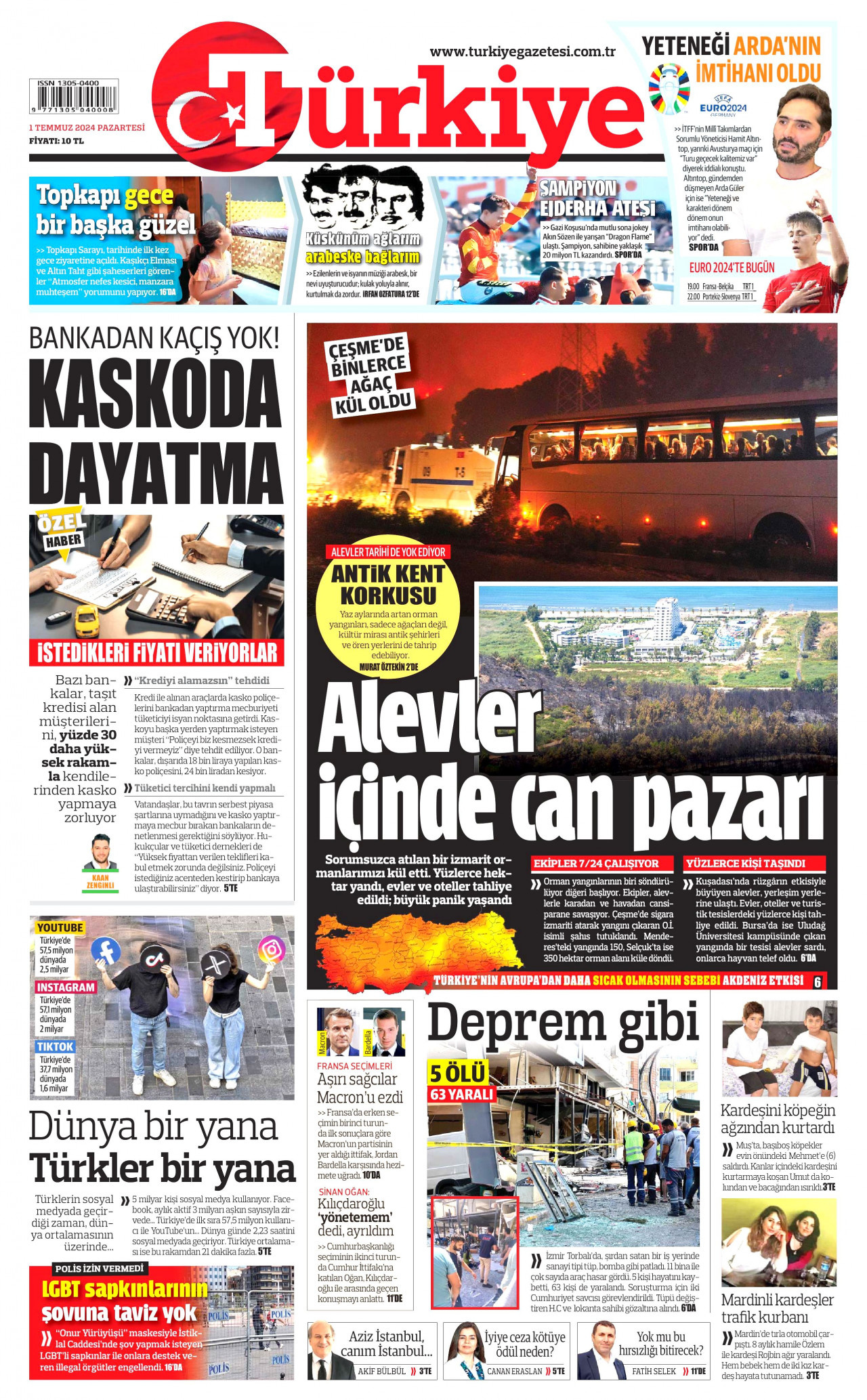 TÜRKİYE GAZETESİ 1 Temmuz 2024 Gazete Manşeti Büyük