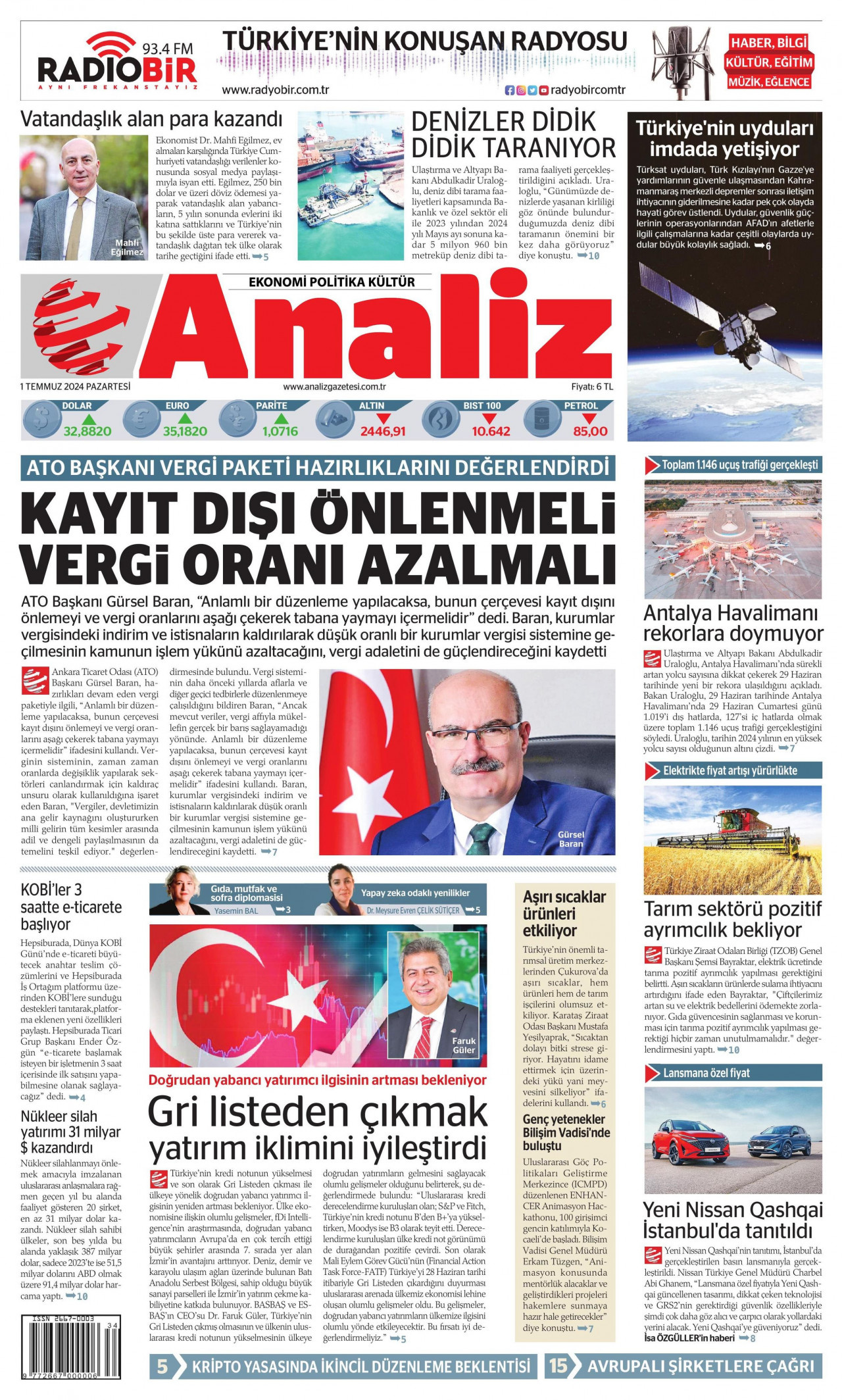 ANALİZ 1 Temmuz 2024 Gazete Manşeti Büyük