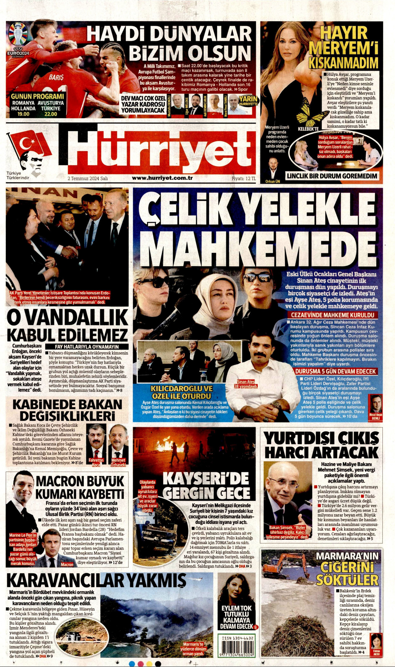 HÜRRİYET 2 Temmuz 2024 Gazete Manşeti Büyük