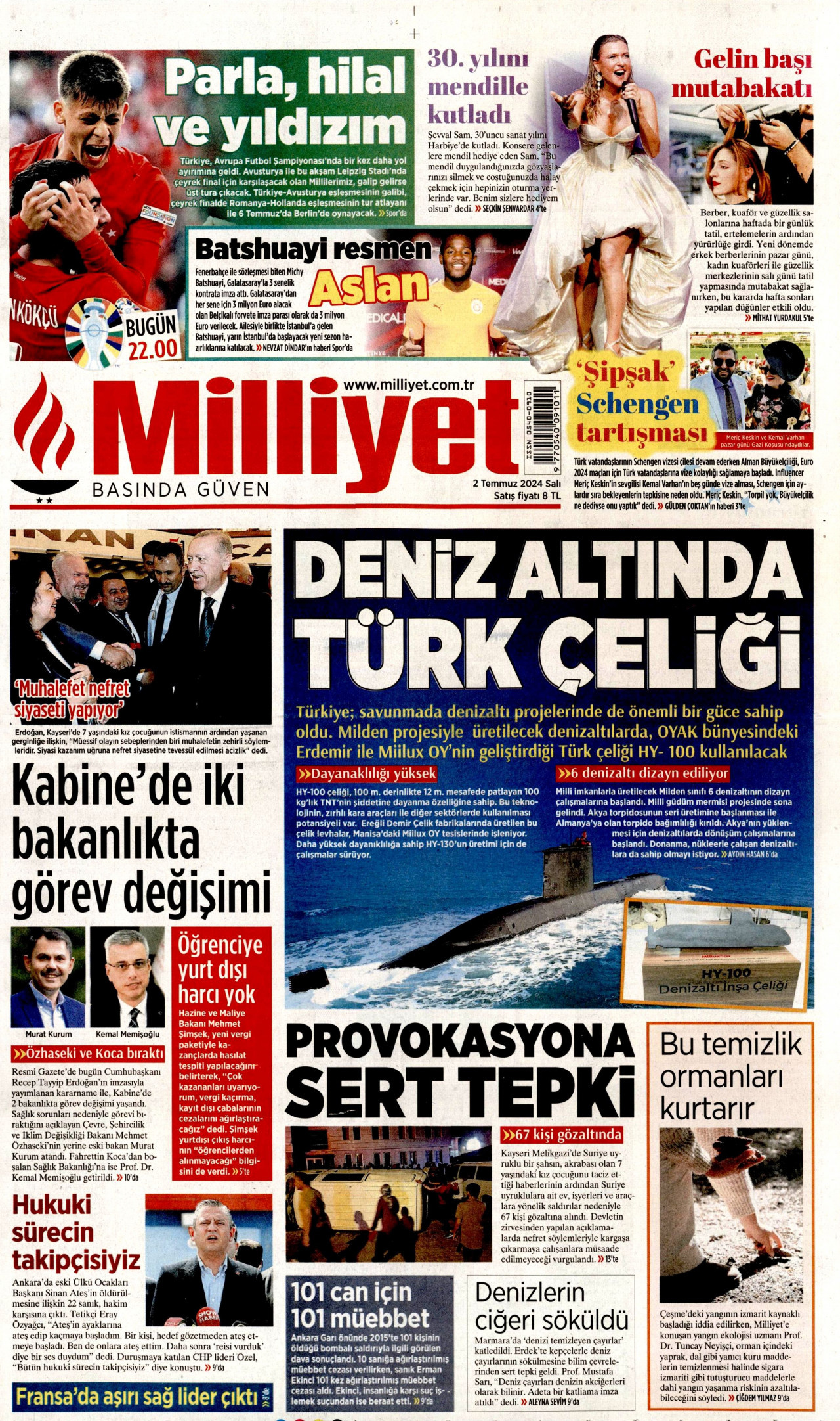 MİLLİYET 2 Temmuz 2024 Gazete Manşeti Büyük