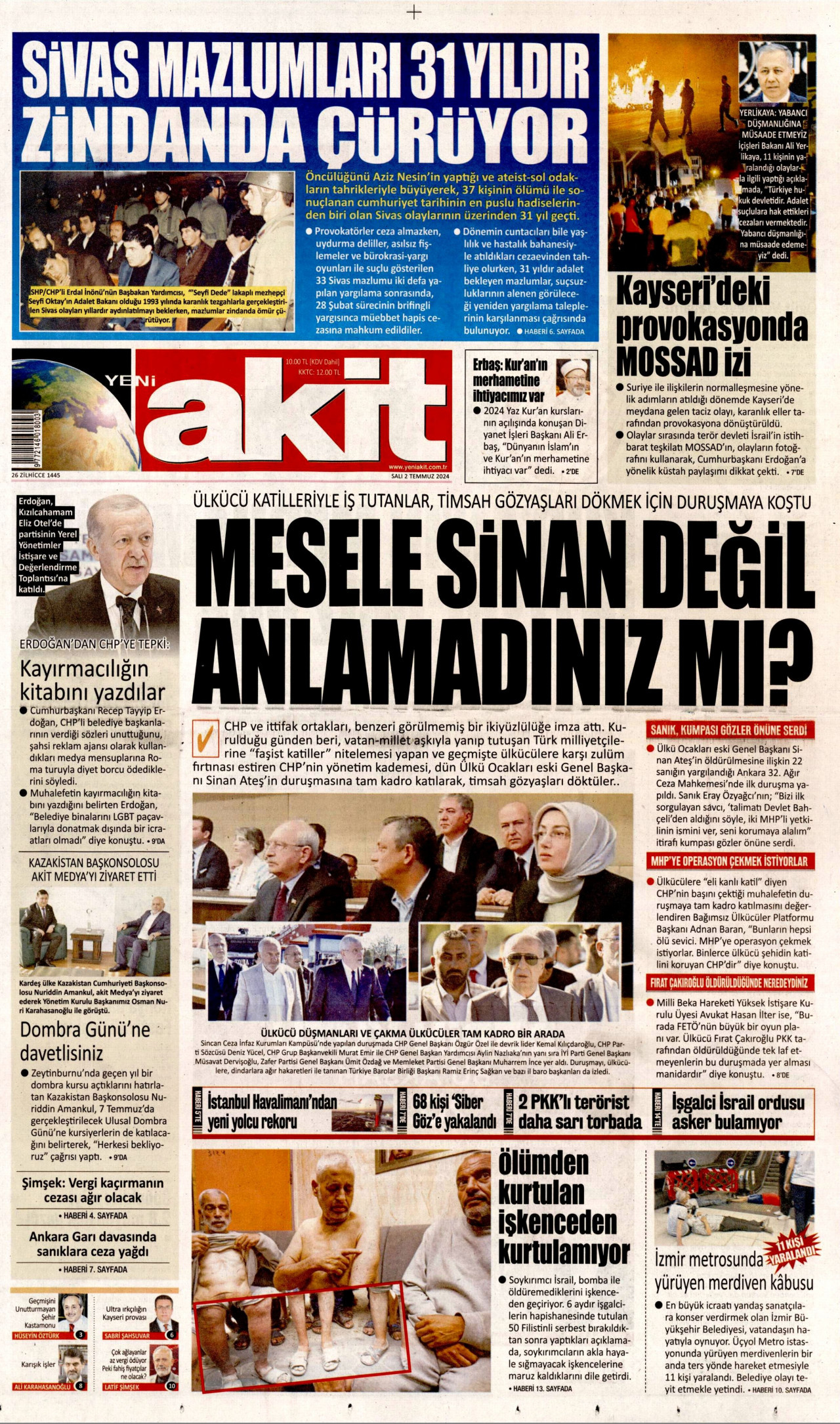 YENİ AKİT 2 Temmuz 2024 Gazete Manşeti Büyük