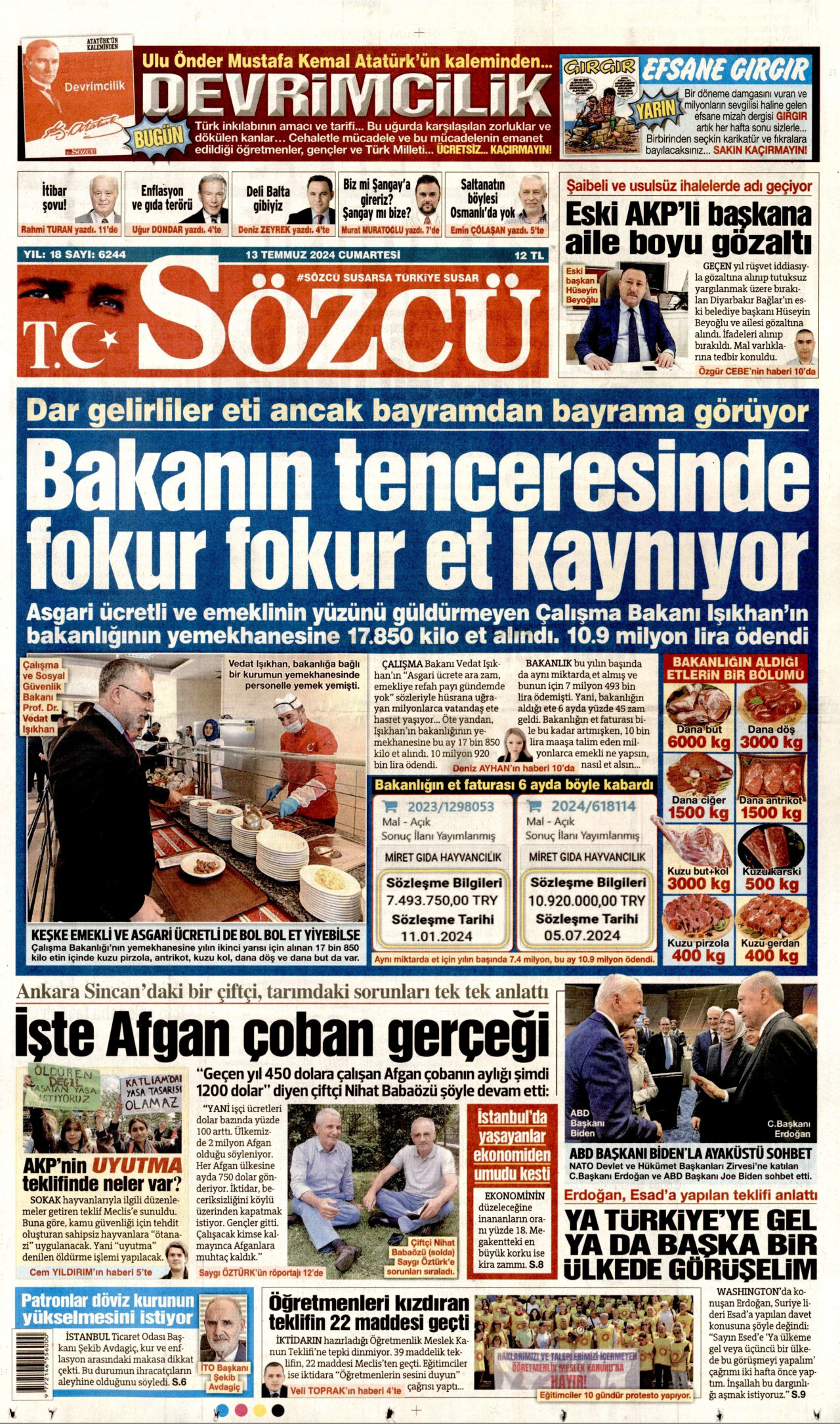 SÖZCÜ 13 Temmuz 2024 Gazete Manşeti Büyük