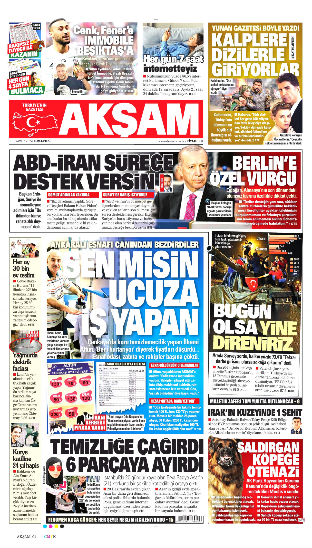 AKŞAM 13 Temmuz 2024 Gazete Manşeti Büyük