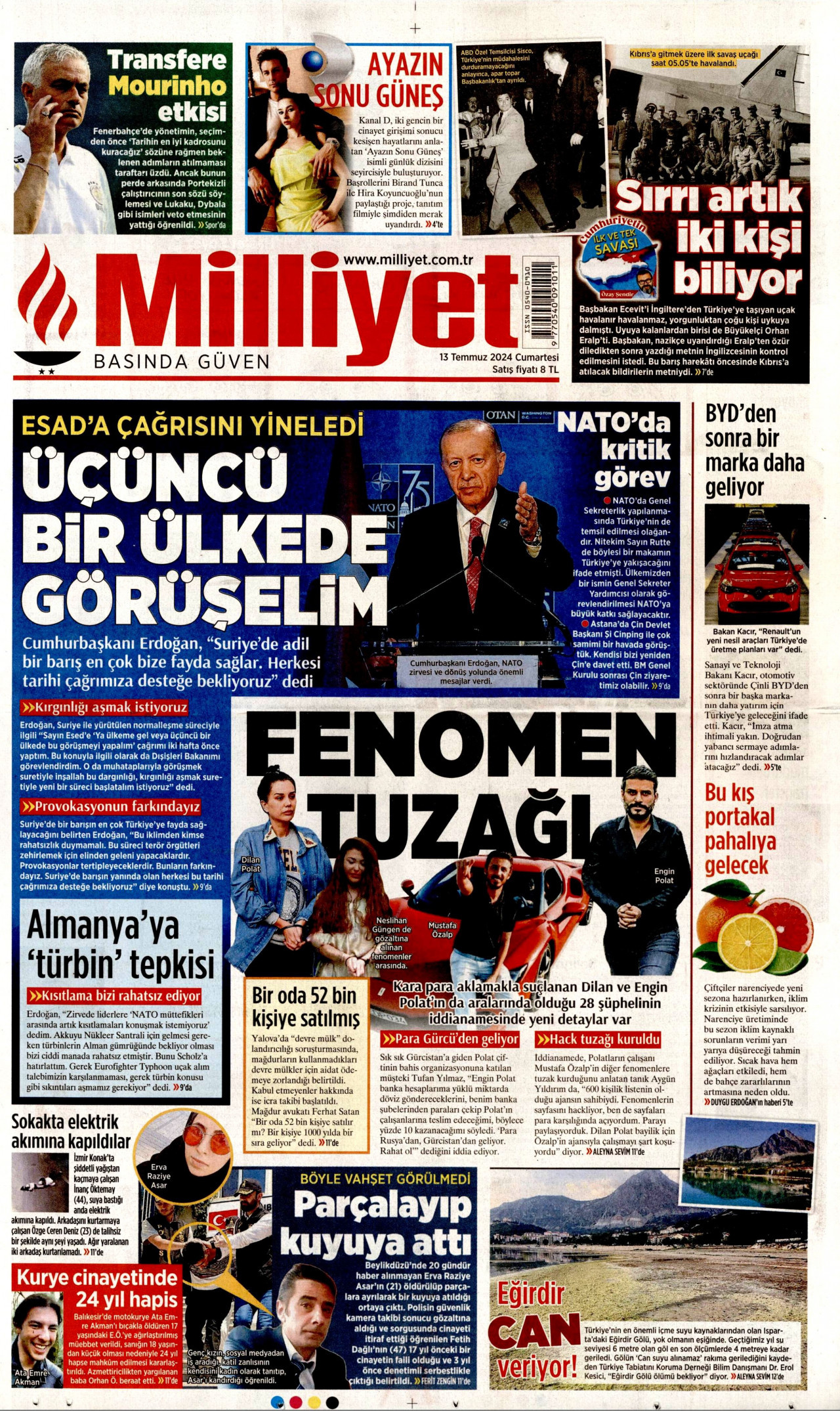 MİLLİYET 13 Temmuz 2024 Gazete Manşeti Büyük