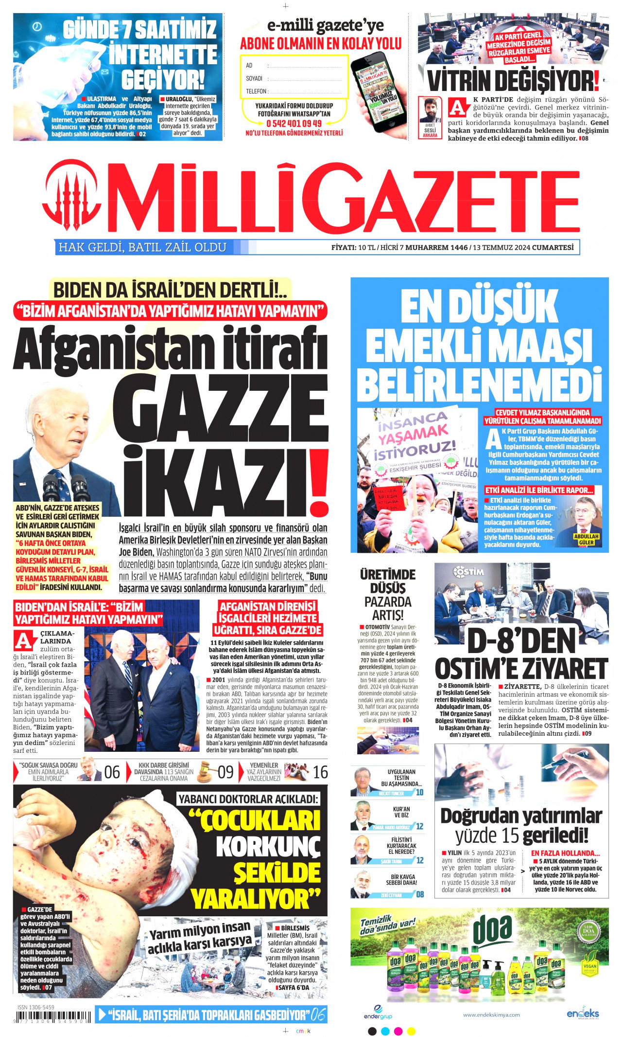 MİLLİ GAZETE 13 Temmuz 2024 Gazete Manşeti Büyük