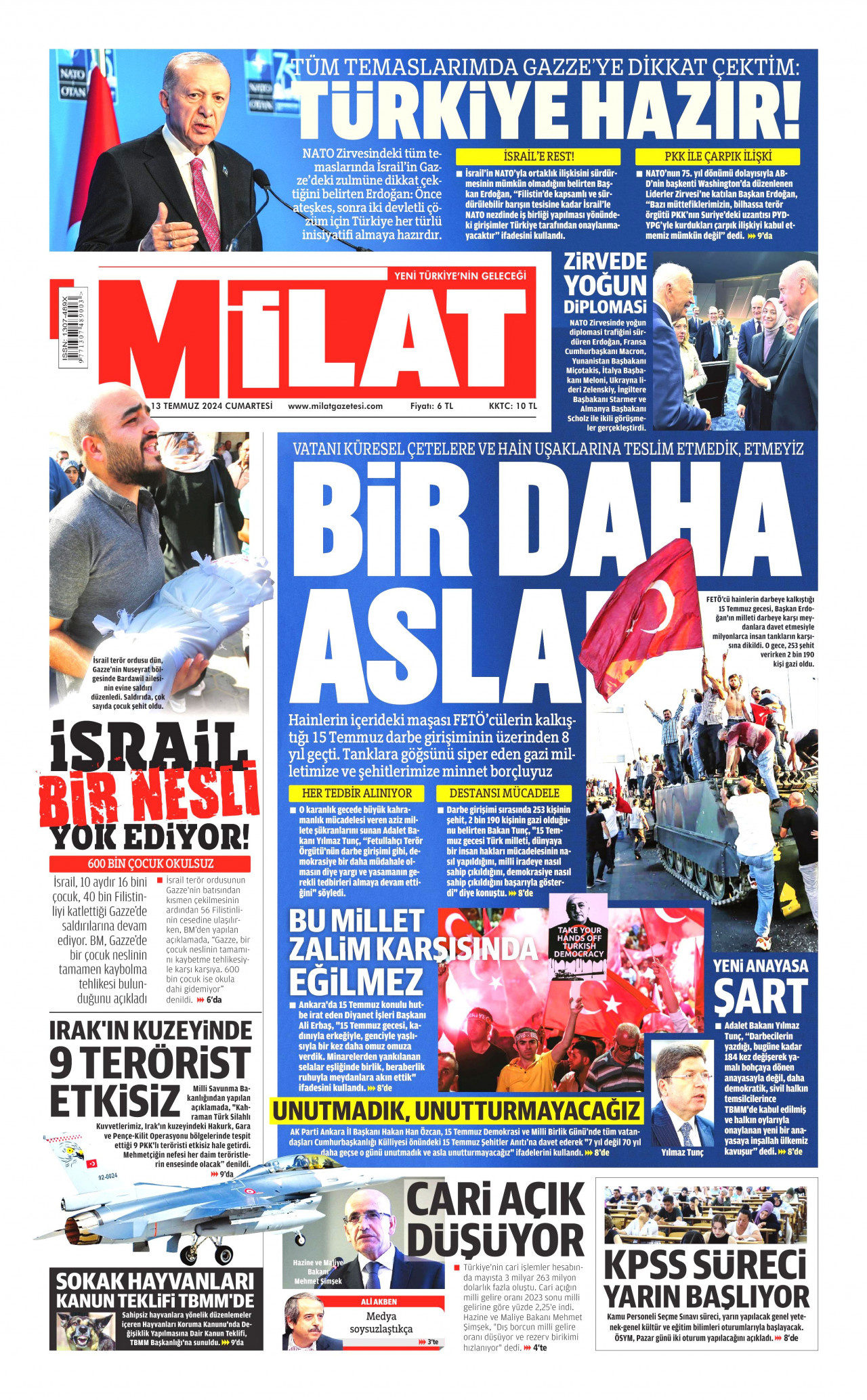 MİLAT 13 Temmuz 2024 Gazete Manşeti Büyük