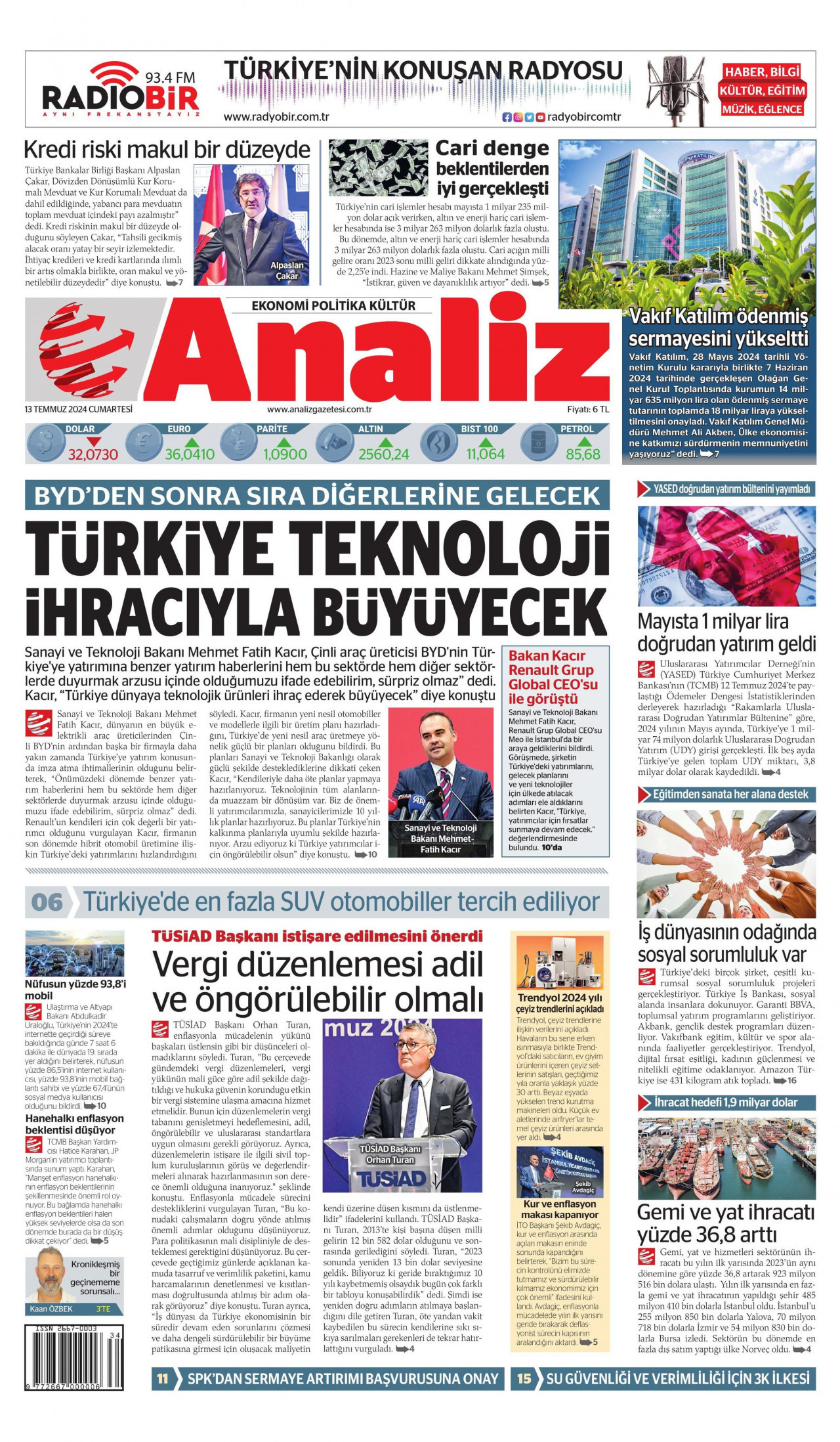 ANALİZ 13 Temmuz 2024 Gazete Manşeti Büyük