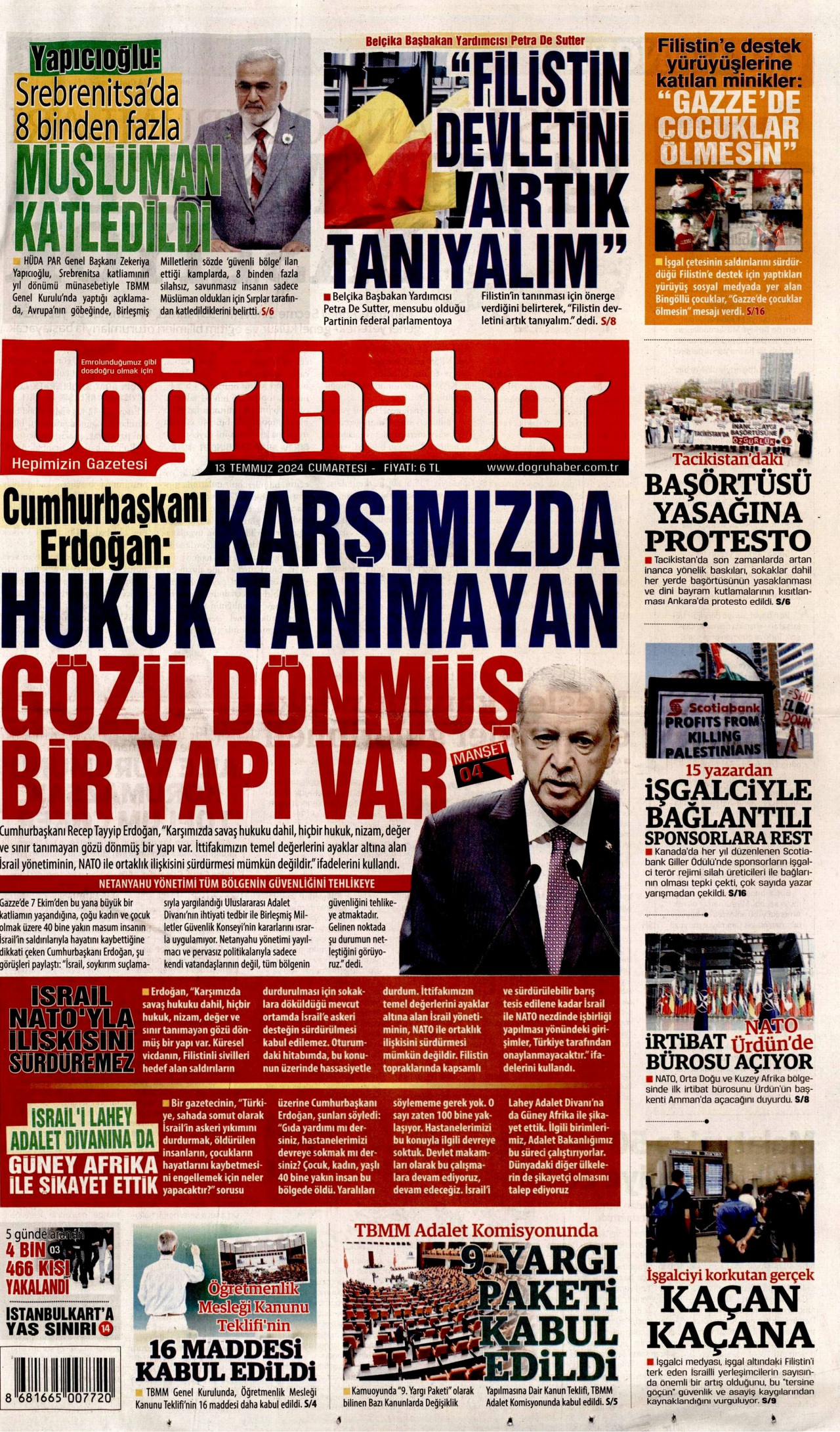 DOĞRU HABER 13 Temmuz 2024 Gazete Manşeti Büyük