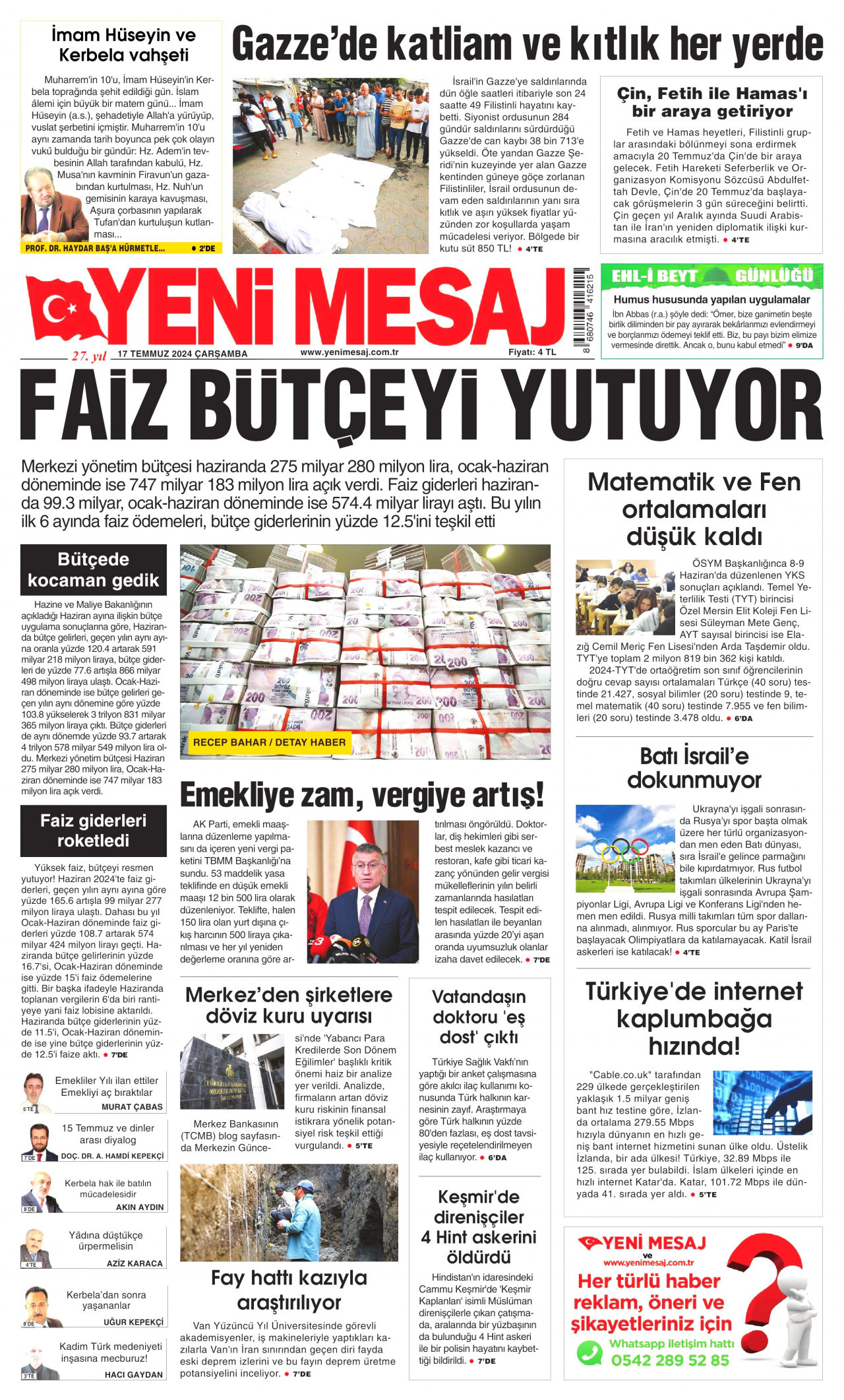 YENİ MESAJ 17 Temmuz 2024 Gazete Manşeti Büyük