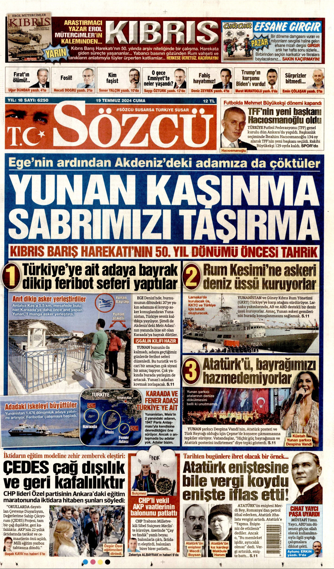 SÖZCÜ 19 Temmuz 2024 Gazete Manşeti Büyük