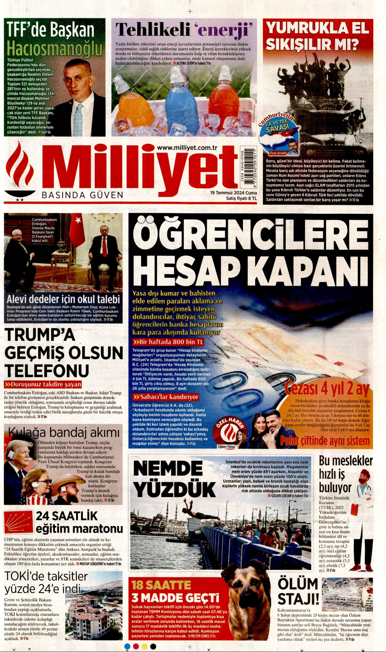 MİLLİYET 19 Temmuz 2024 Gazete Manşeti Büyük