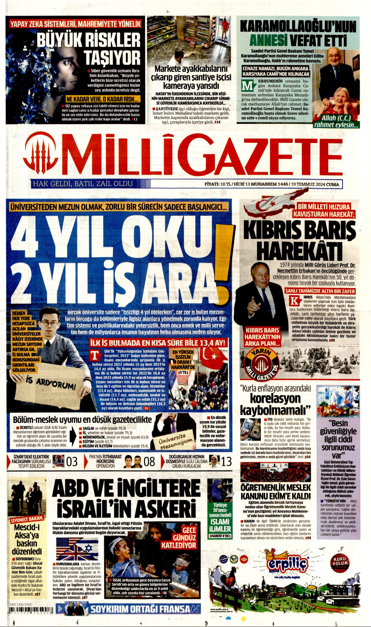 MİLLİ GAZETE 19 Temmuz 2024 Gazete Manşeti Büyük