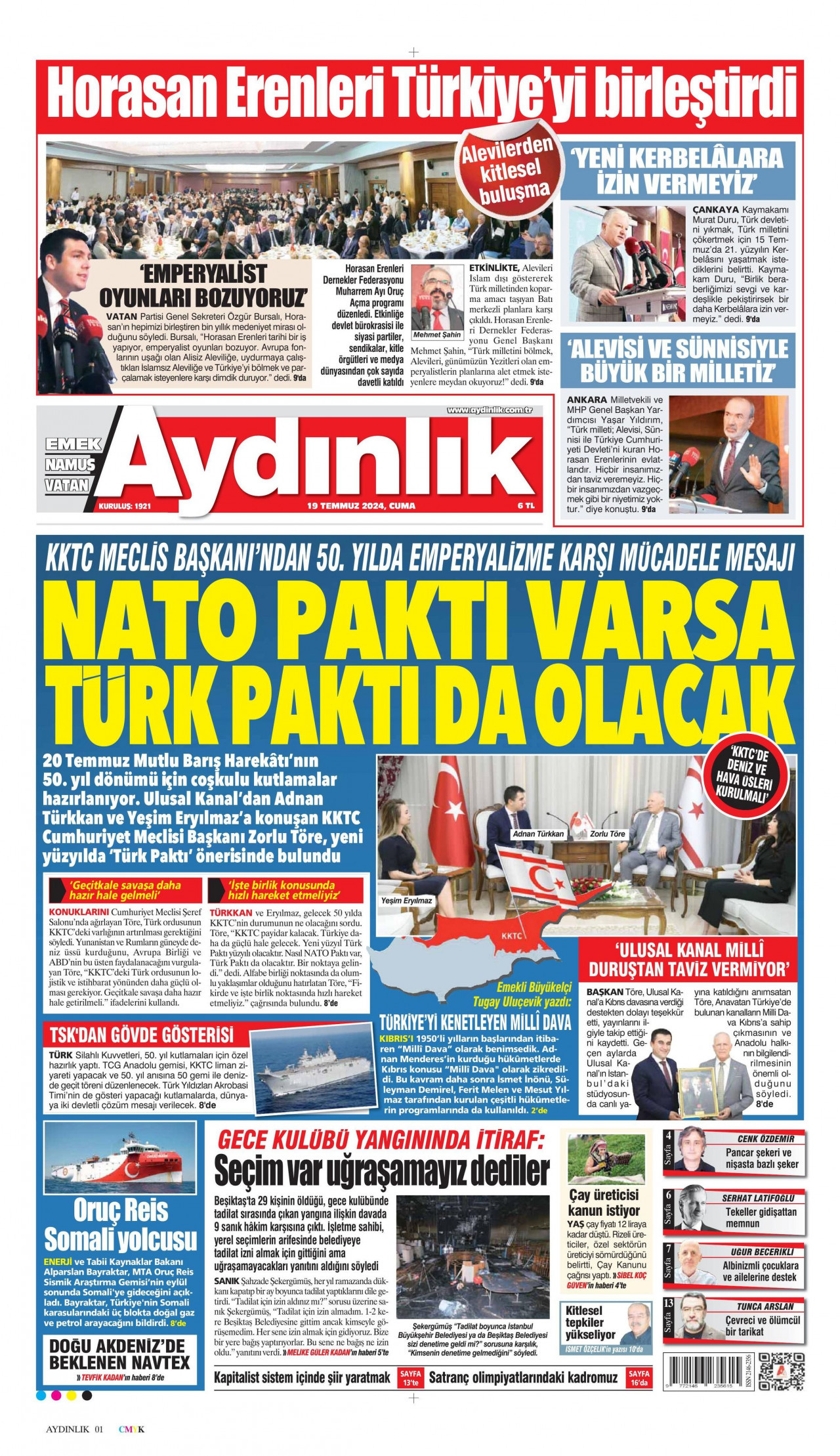 AYDINLIK GAZETESİ 19 Temmuz 2024 Gazete Manşeti Büyük