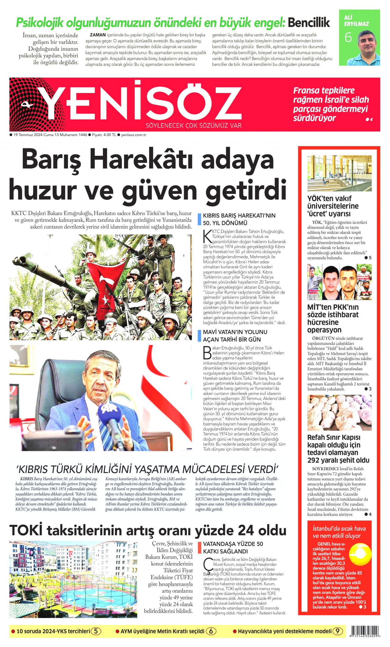 YENİ SÖZ GAZETESİ 19 Temmuz 2024 Gazete Manşeti Büyük