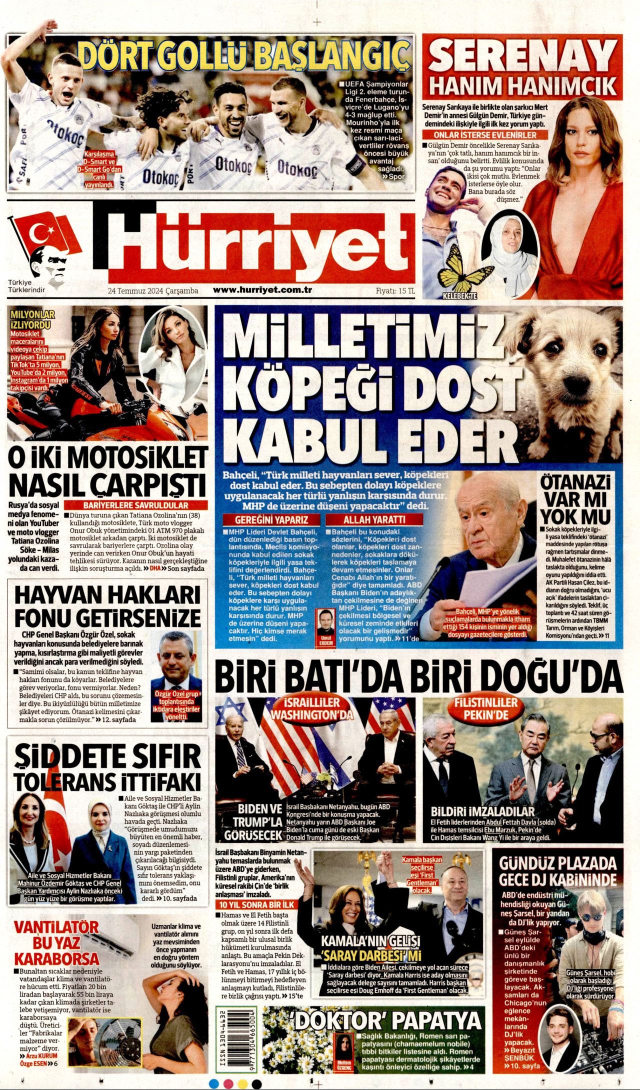 HÜRRİYET 24 Temmuz 2024 Gazete Manşeti Büyük