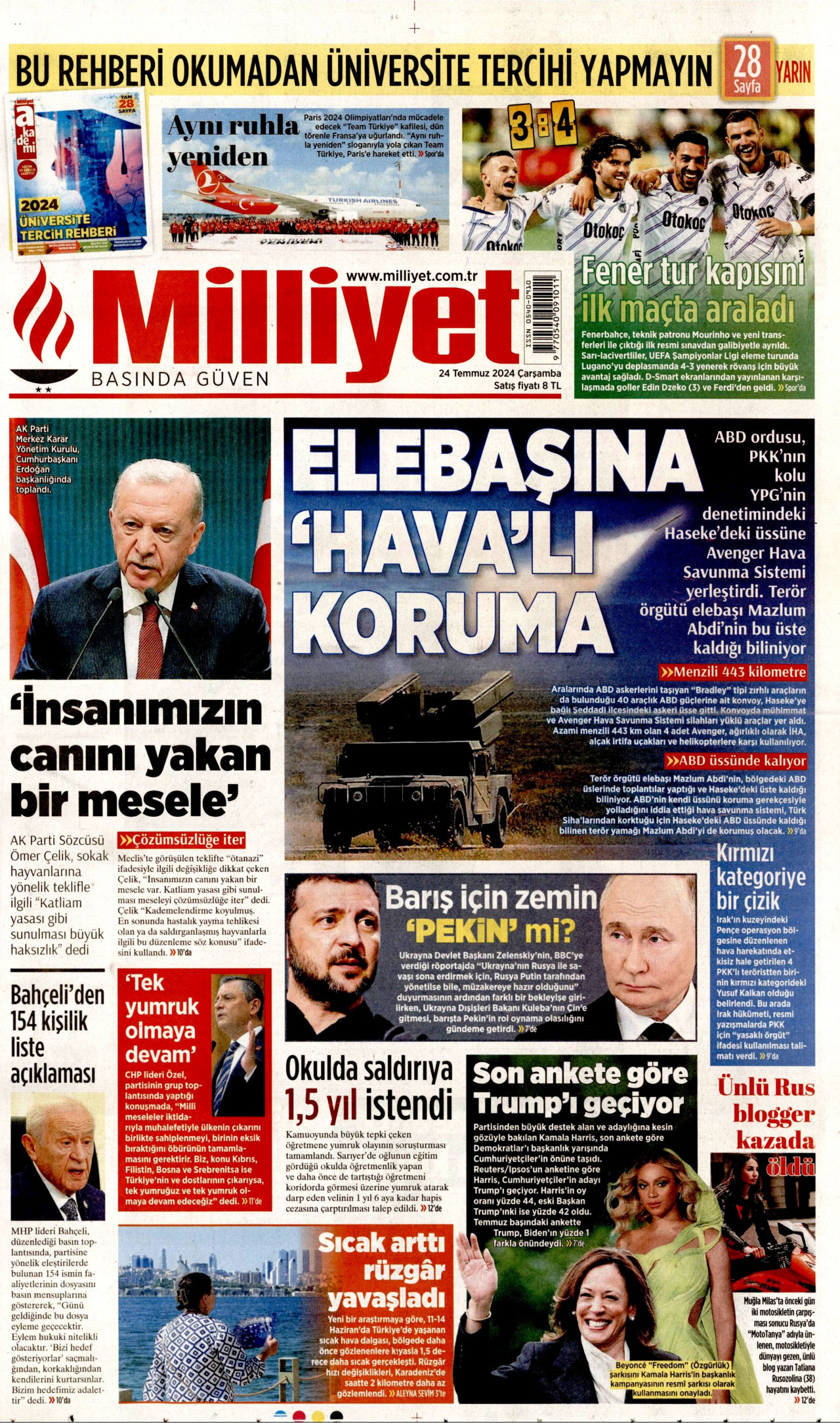 MİLLİYET 24 Temmuz 2024 Gazete Manşeti Büyük