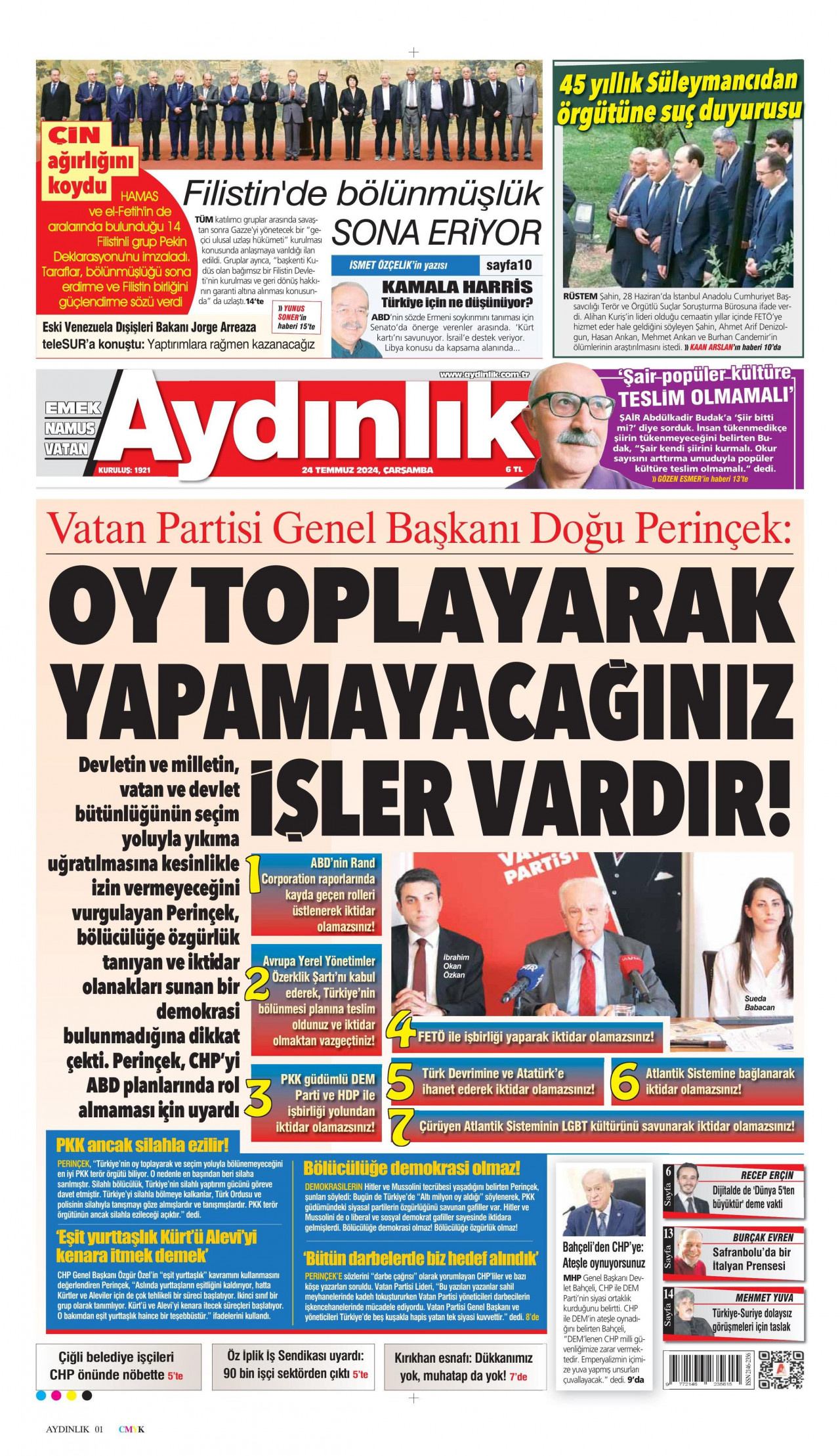 AYDINLIK GAZETESİ 24 Temmuz 2024 Gazete Manşeti Büyük