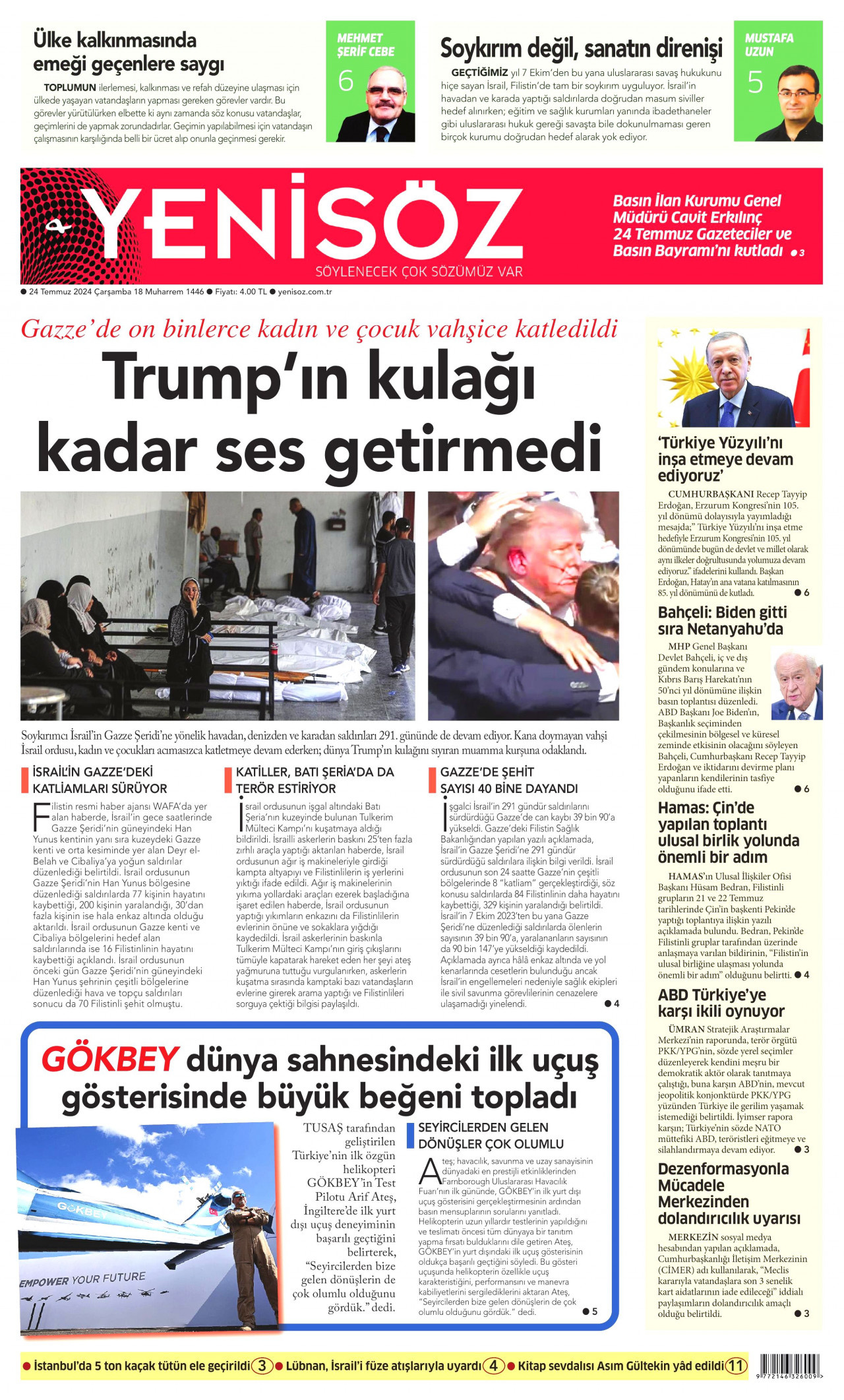 YENİ SÖZ GAZETESİ 24 Temmuz 2024 Gazete Manşeti Büyük