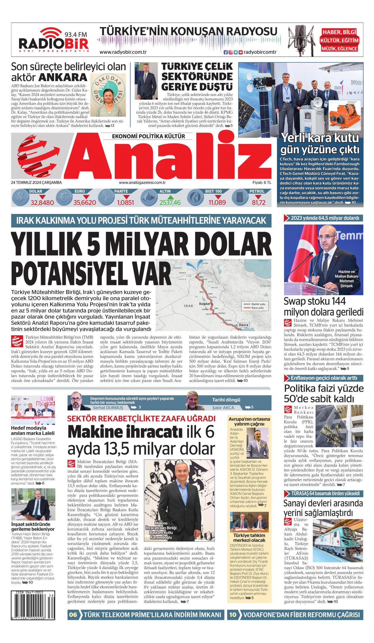 ANALİZ 24 Temmuz 2024 Gazete Manşeti Büyük