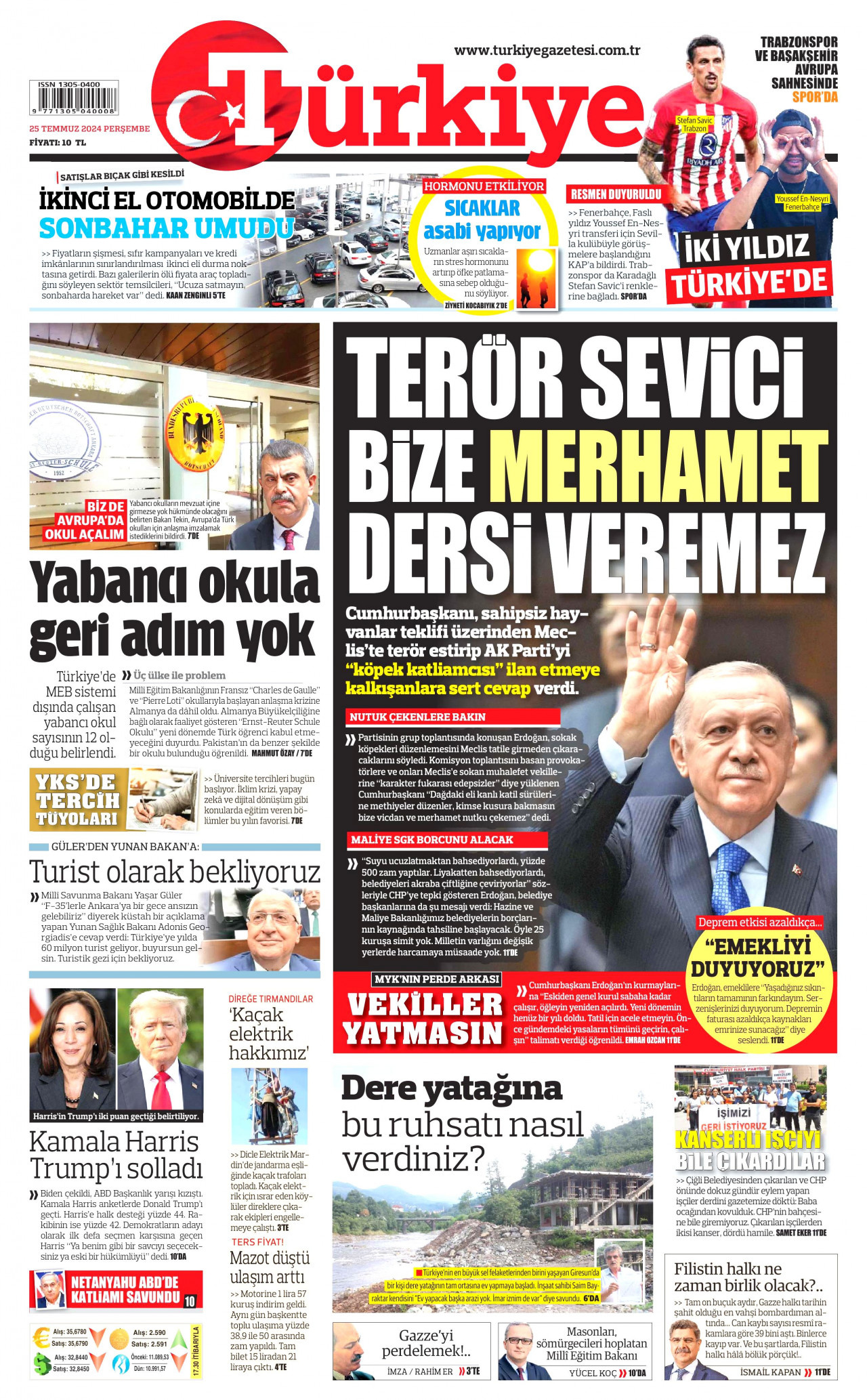 TÜRKİYE GAZETESİ 25 Temmuz 2024 Gazete Manşeti Büyük