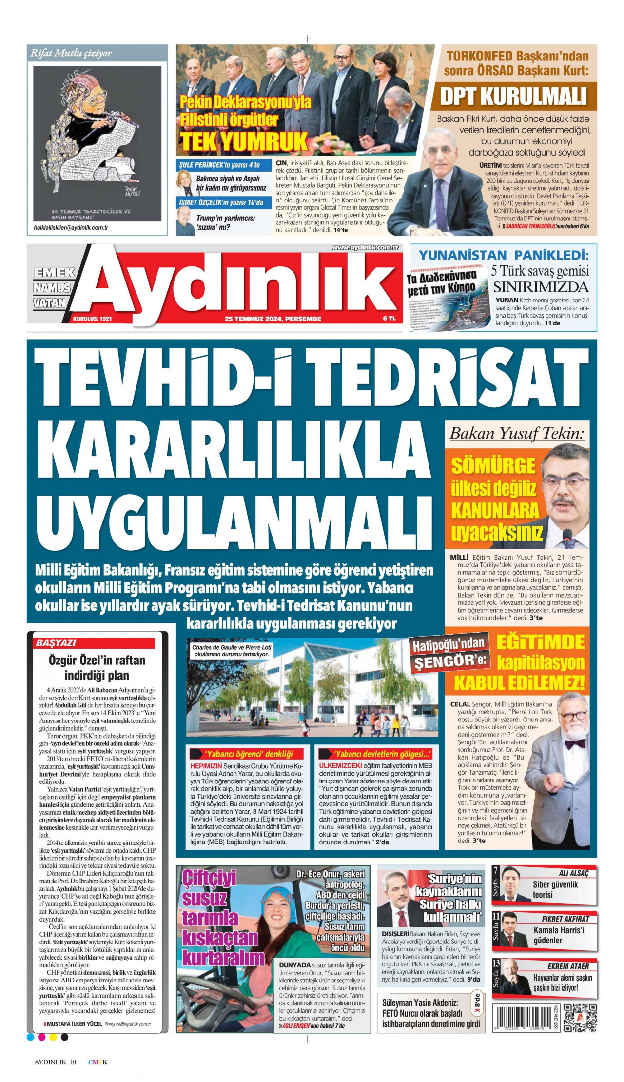 AYDINLIK GAZETESİ 25 Temmuz 2024 Gazete Manşeti Büyük