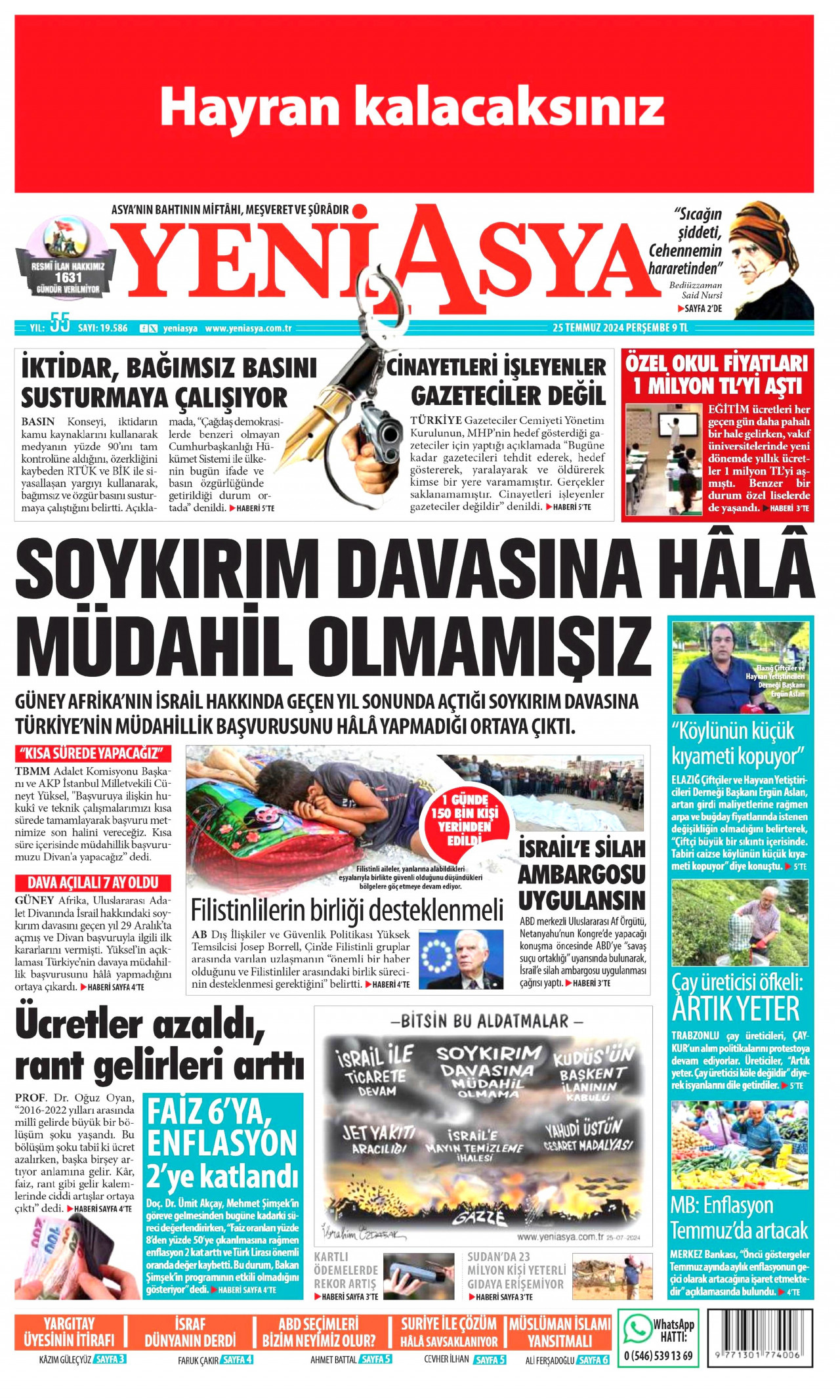 YENİ ASYA 25 Temmuz 2024 Gazete Manşeti Büyük