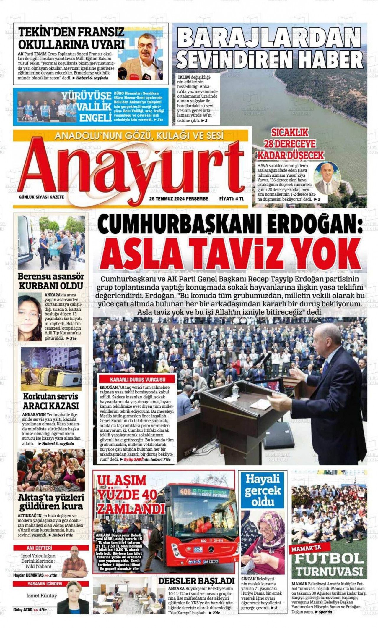 ANAYURT 25 Temmuz 2024 Gazete Manşeti Büyük