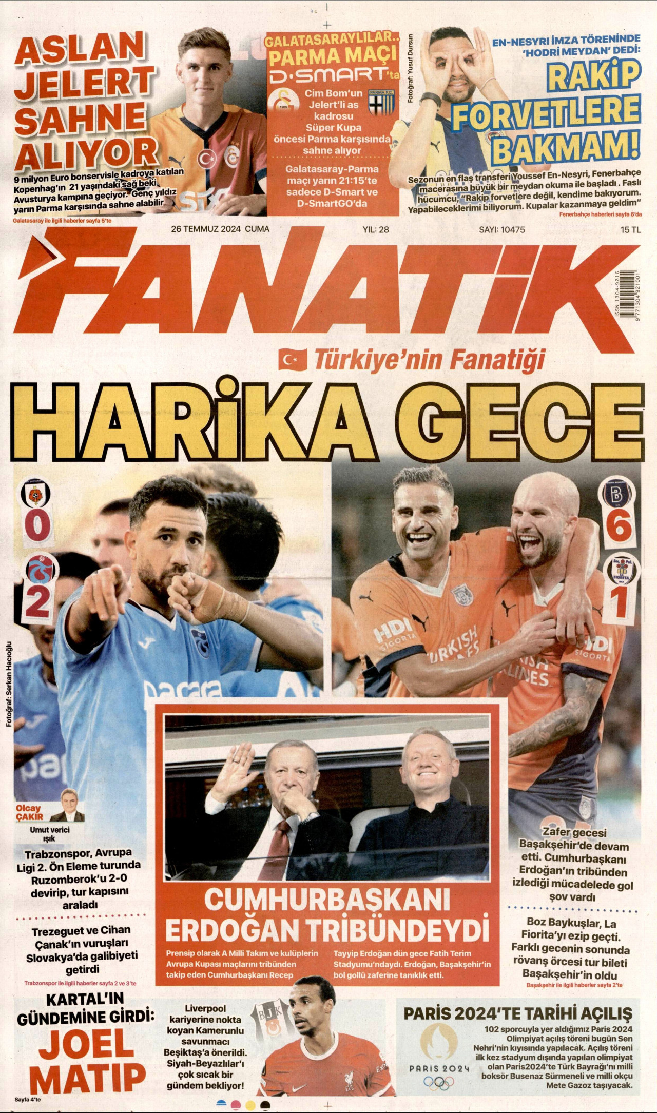 FANATİK 26 Temmuz 2024 Gazete Manşeti Büyük