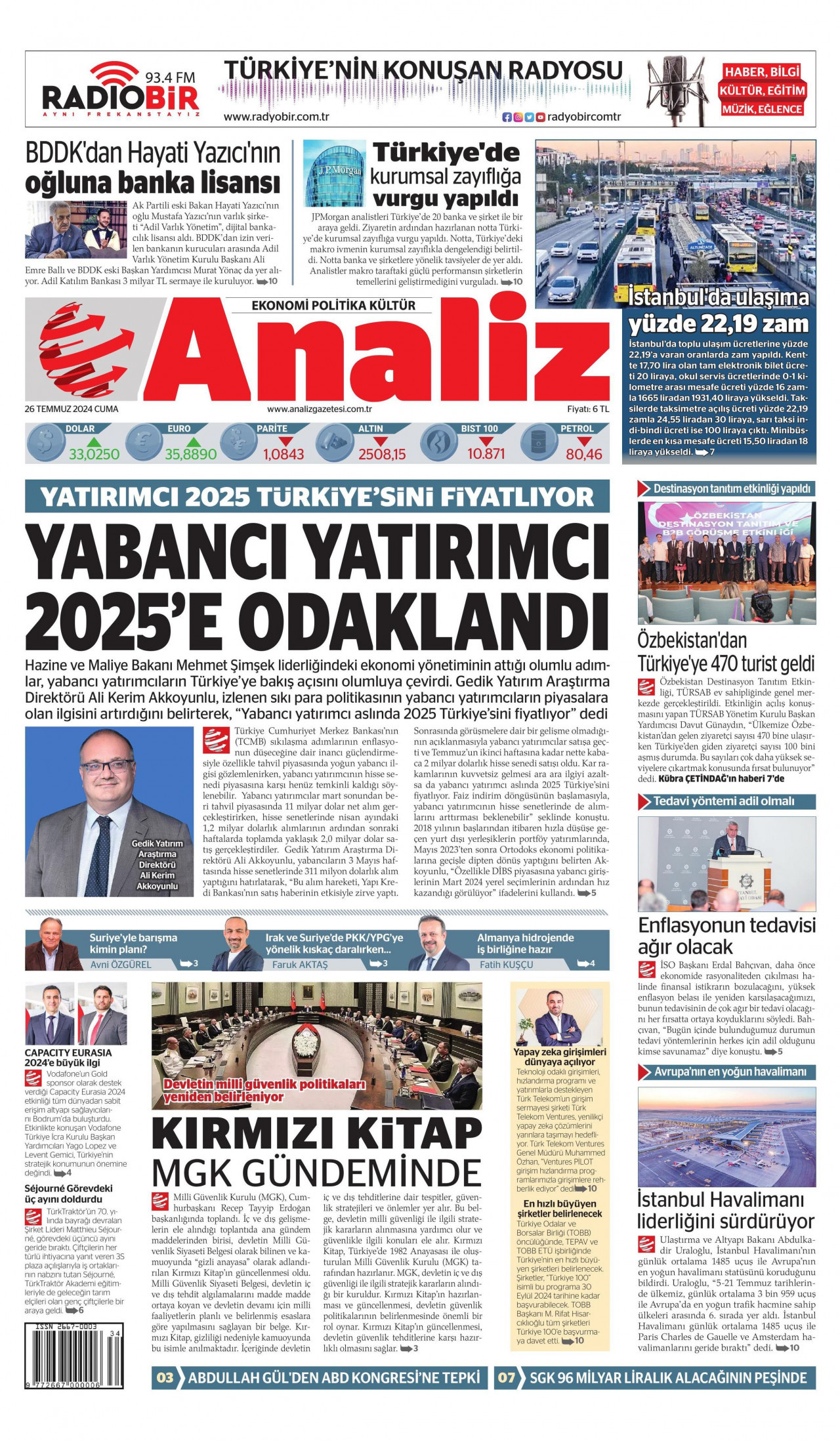 ANALİZ 26 Temmuz 2024 Gazete Manşeti Büyük