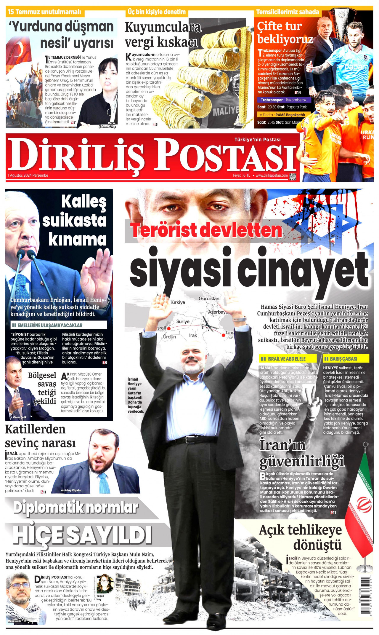 DİRİLİŞ POSTASI 1 Ağustos 2024 Gazete Manşeti Büyük