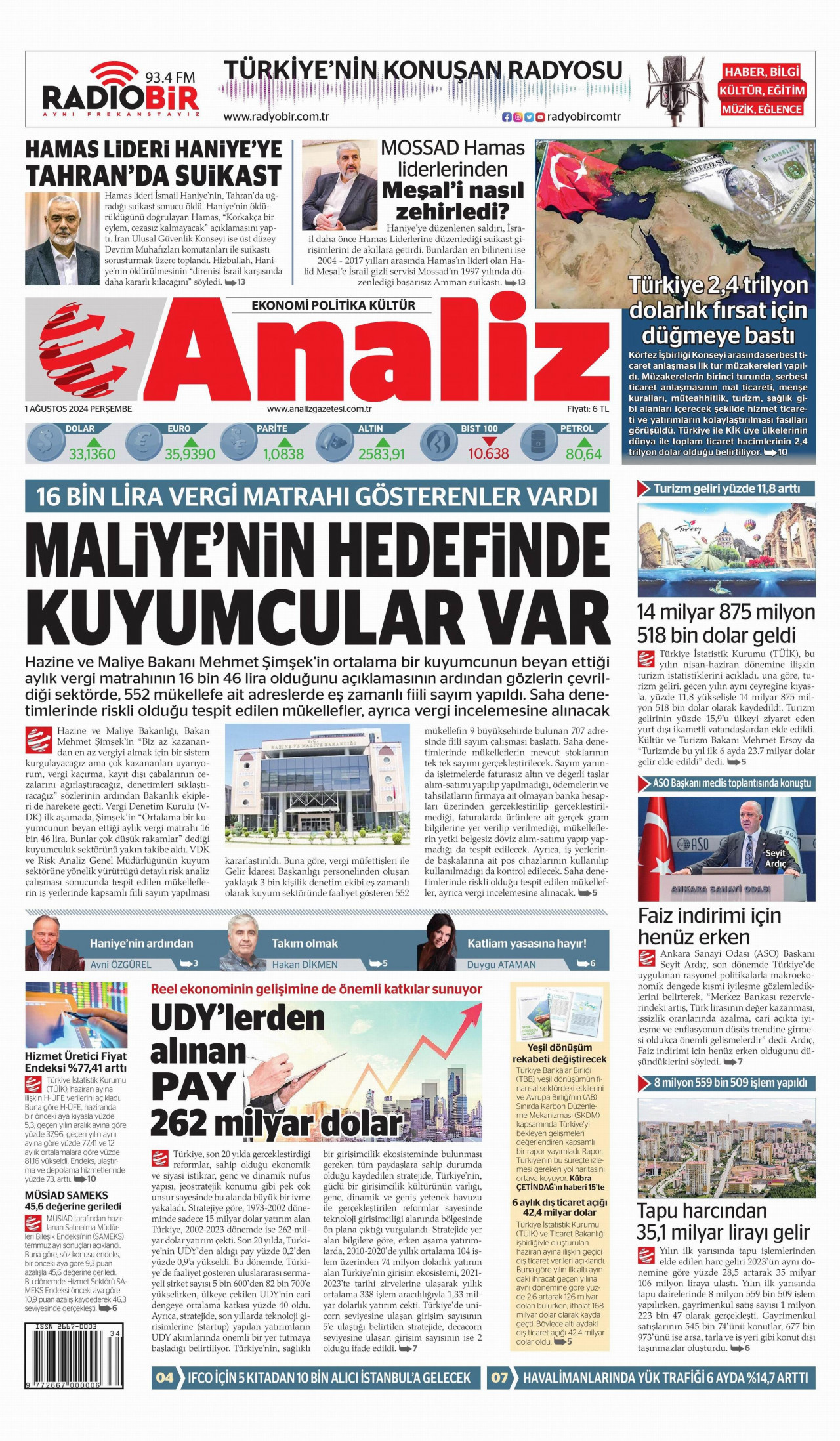 ANALİZ 1 Ağustos 2024 Gazete Manşeti Büyük