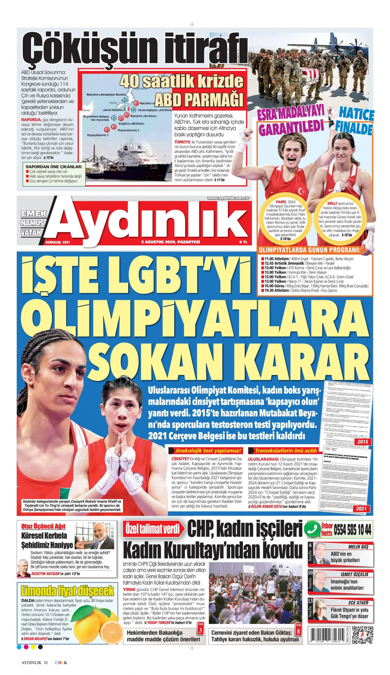 AYDINLIK GAZETESİ 5 Ağustos 2024 Gazete Manşeti Büyük