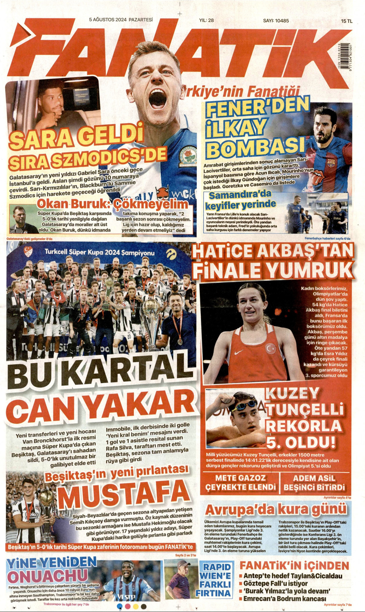 FANATİK 5 Ağustos 2024 Gazete Manşeti Büyük