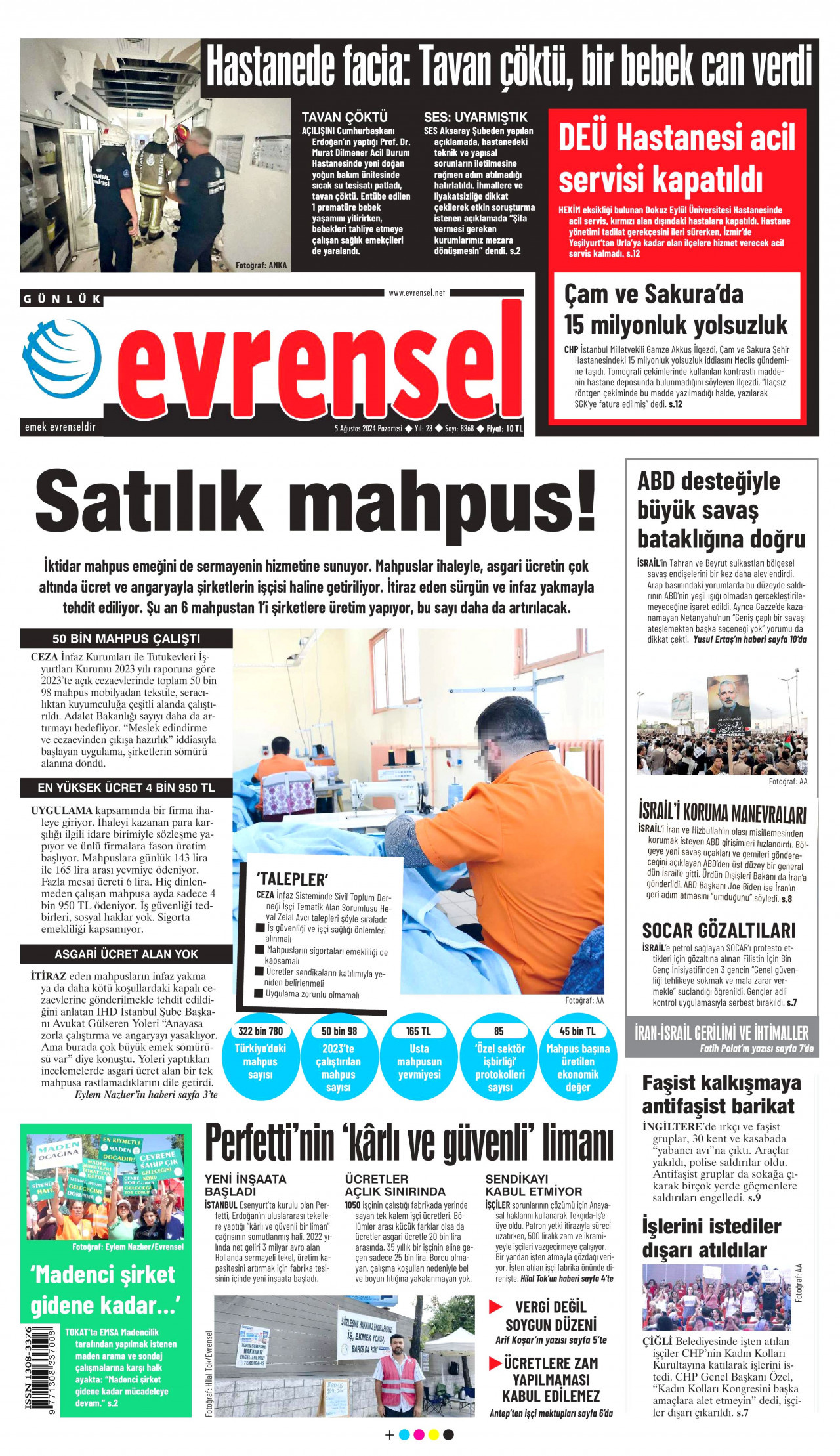 EVRENSEL 5 Ağustos 2024 Gazete Manşeti Büyük